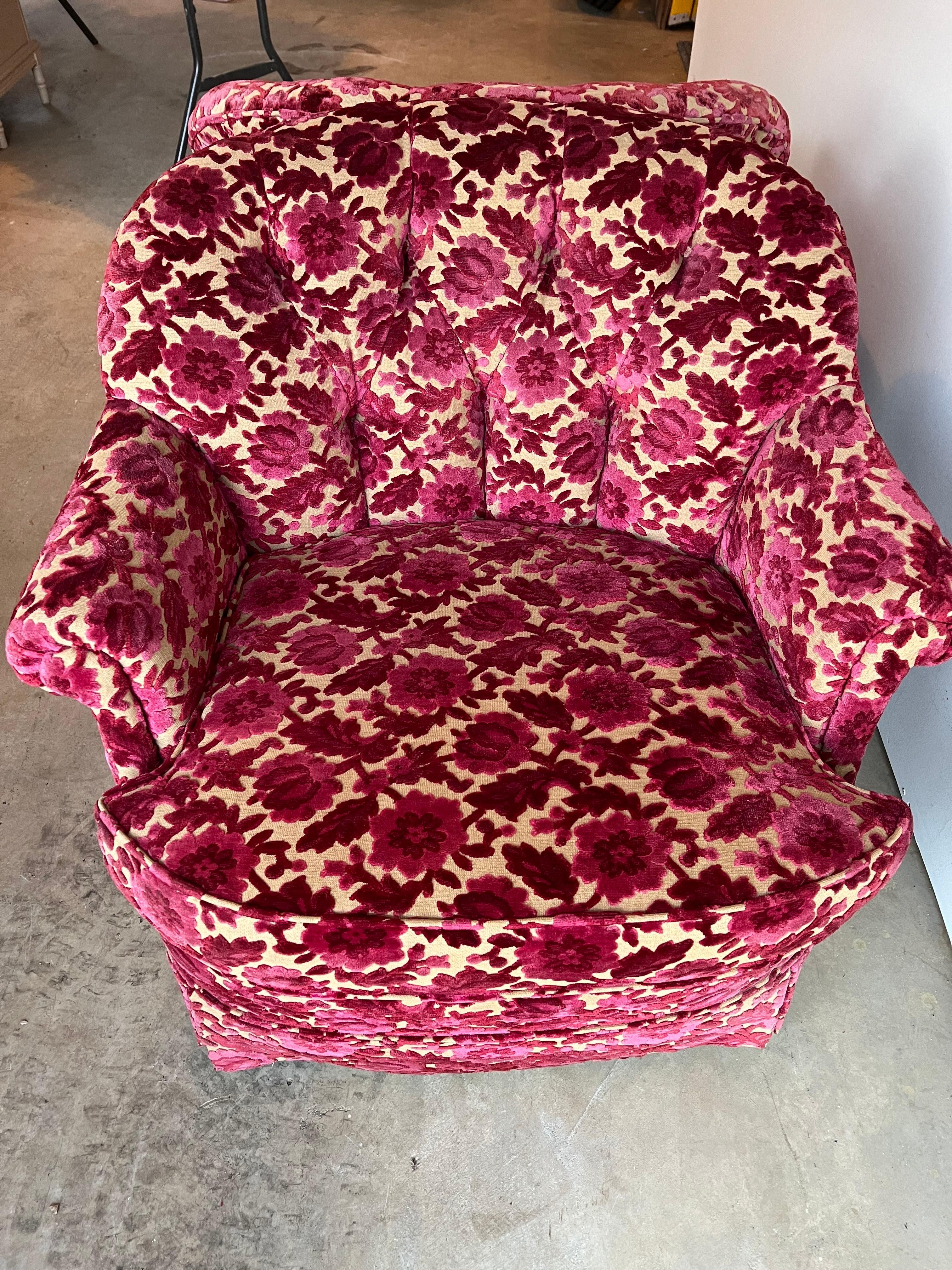 Pair of Pink Velvet Brocade Club Chairs 10