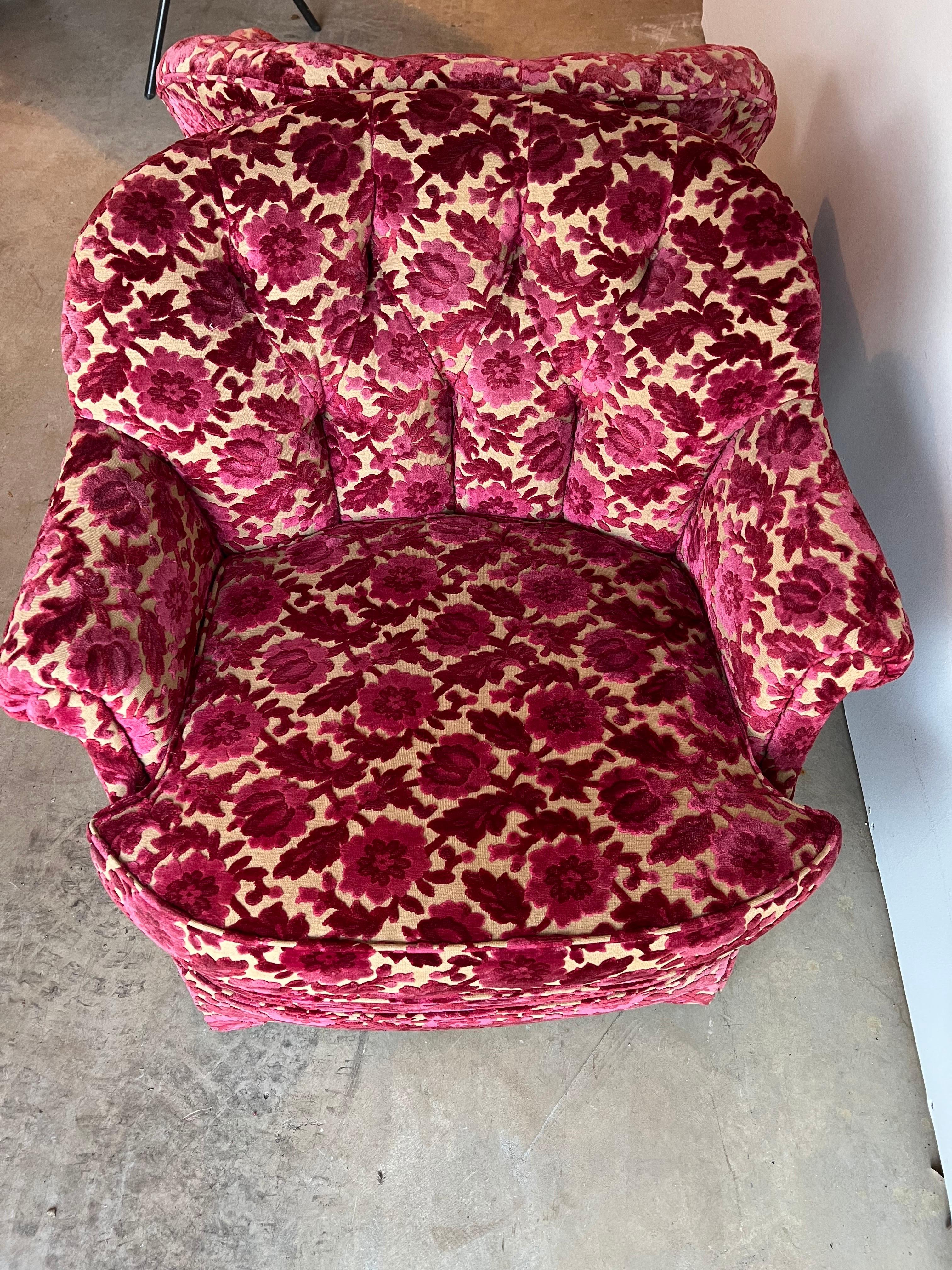 Pair of Pink Velvet Brocade Club Chairs 11