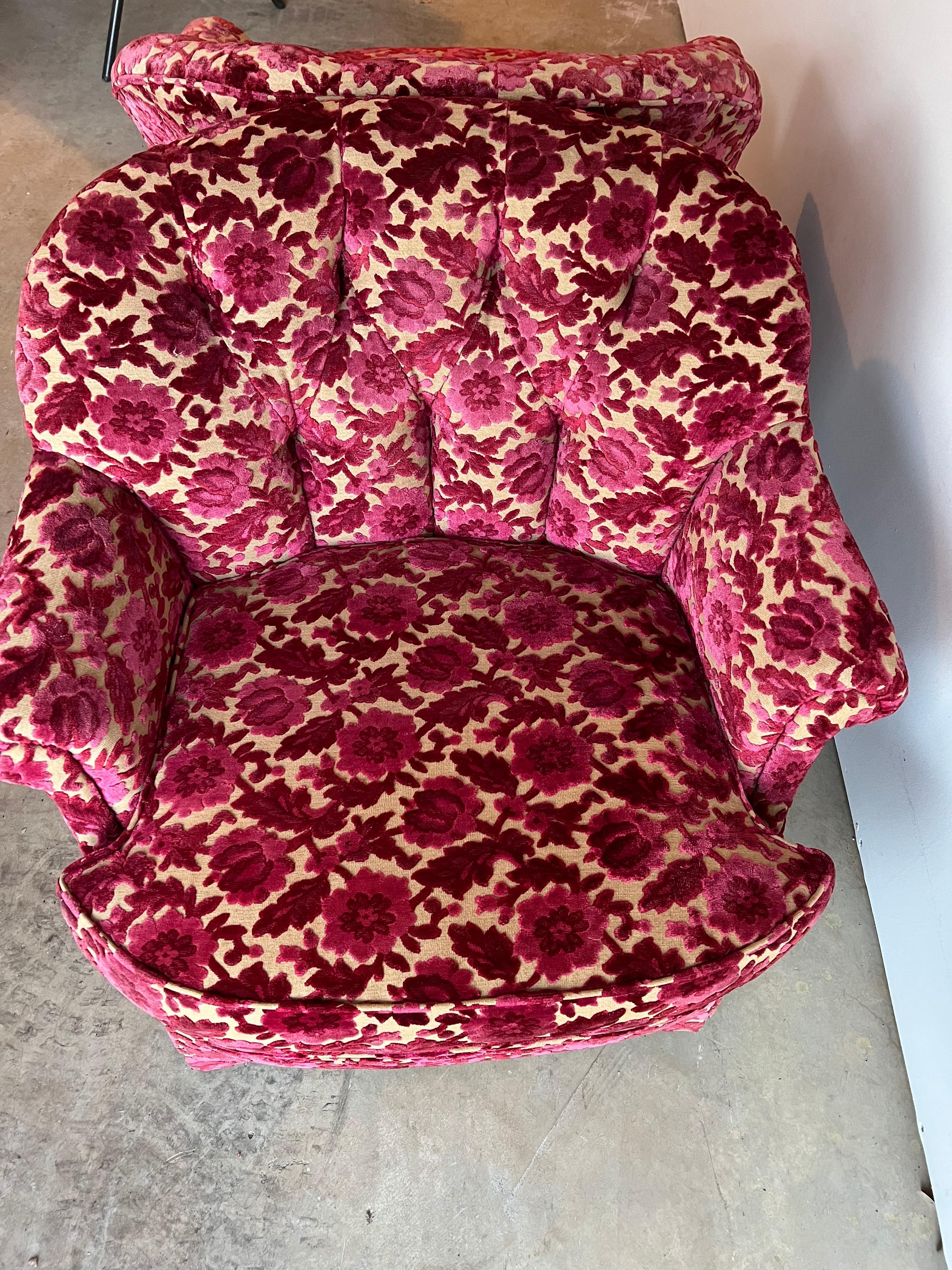 Pair of Pink Velvet Brocade Club Chairs 12