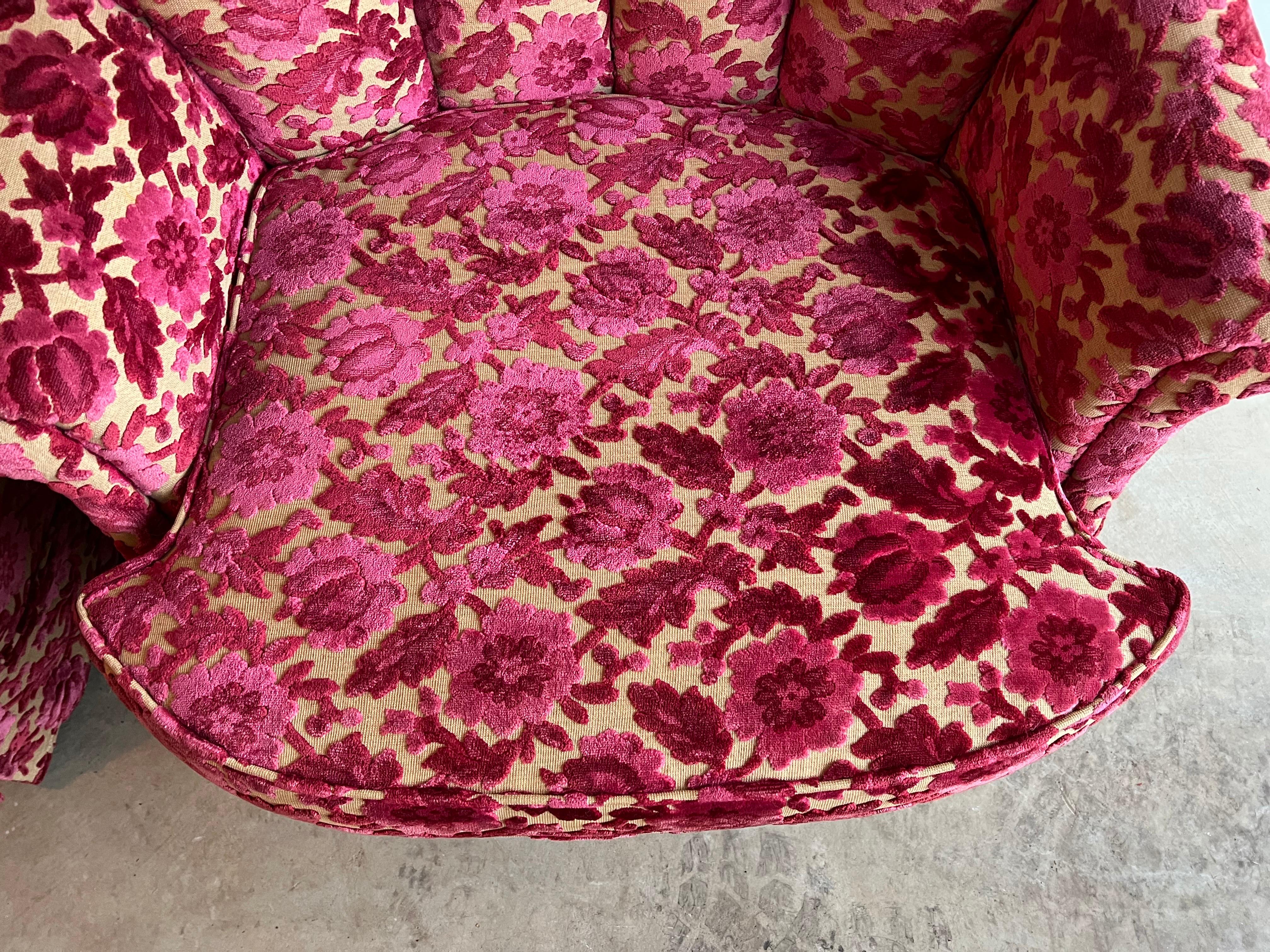 Pair of Pink Velvet Brocade Club Chairs In Good Condition In Redding, CT