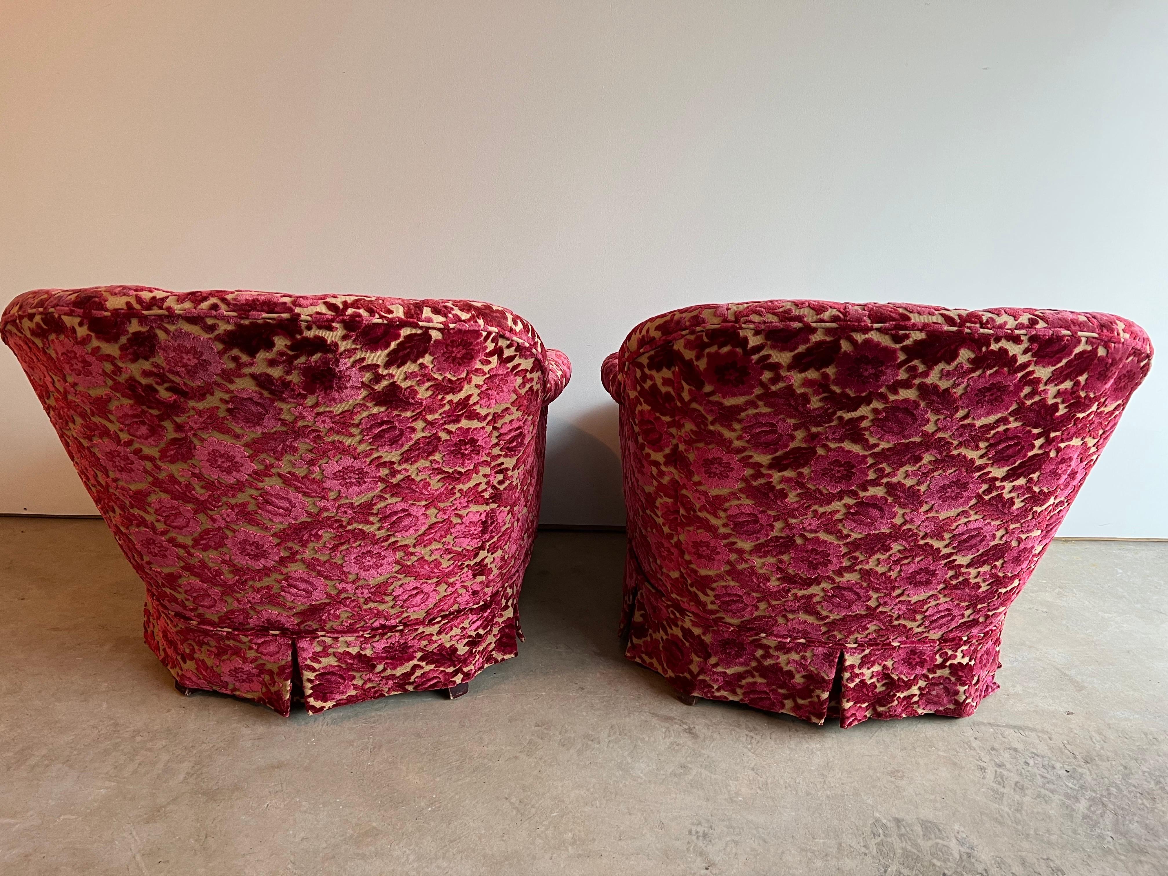 Upholstery Pair of Pink Velvet Brocade Club Chairs