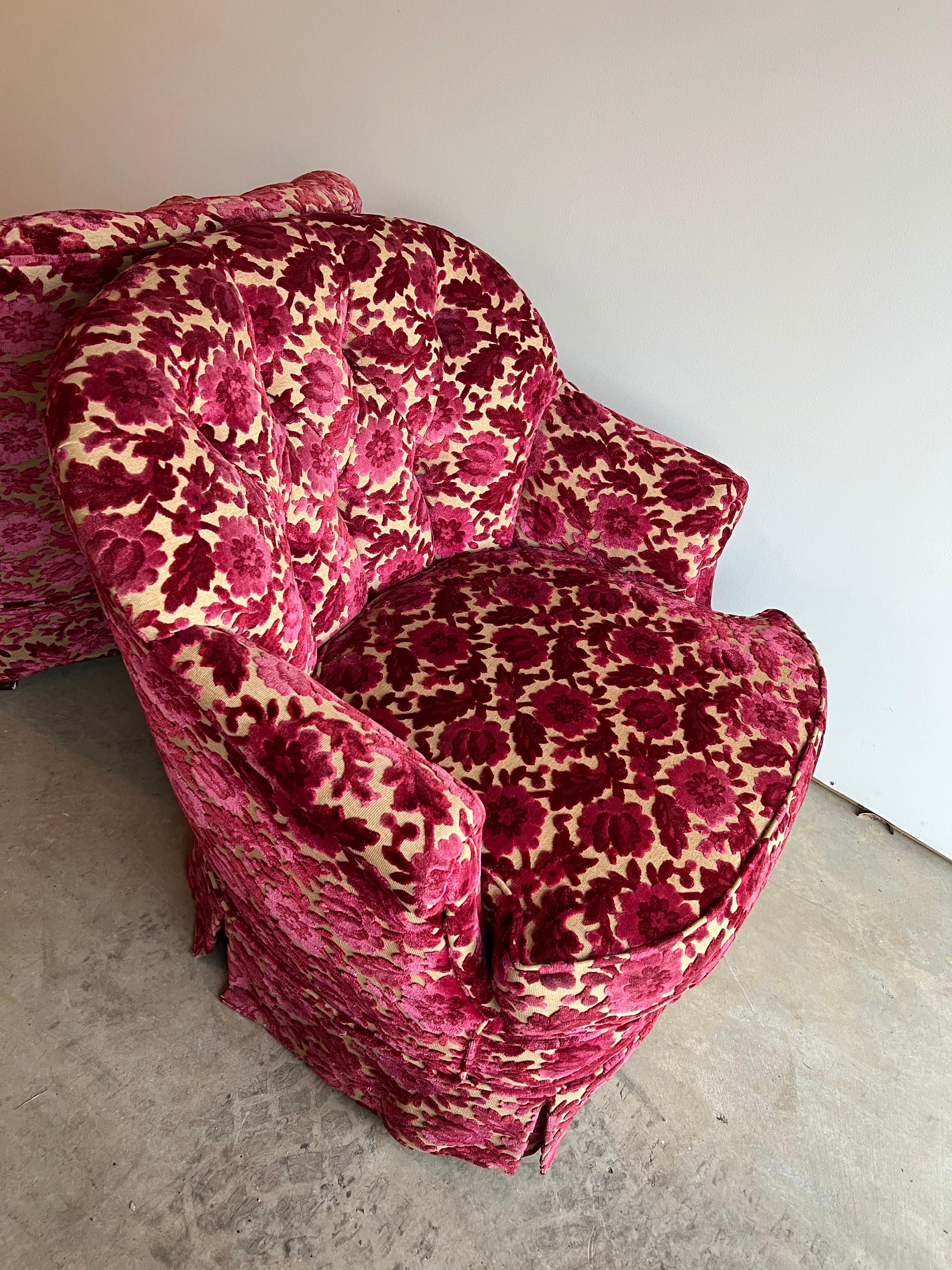 Pair of Pink Velvet Brocade Club Chairs 2
