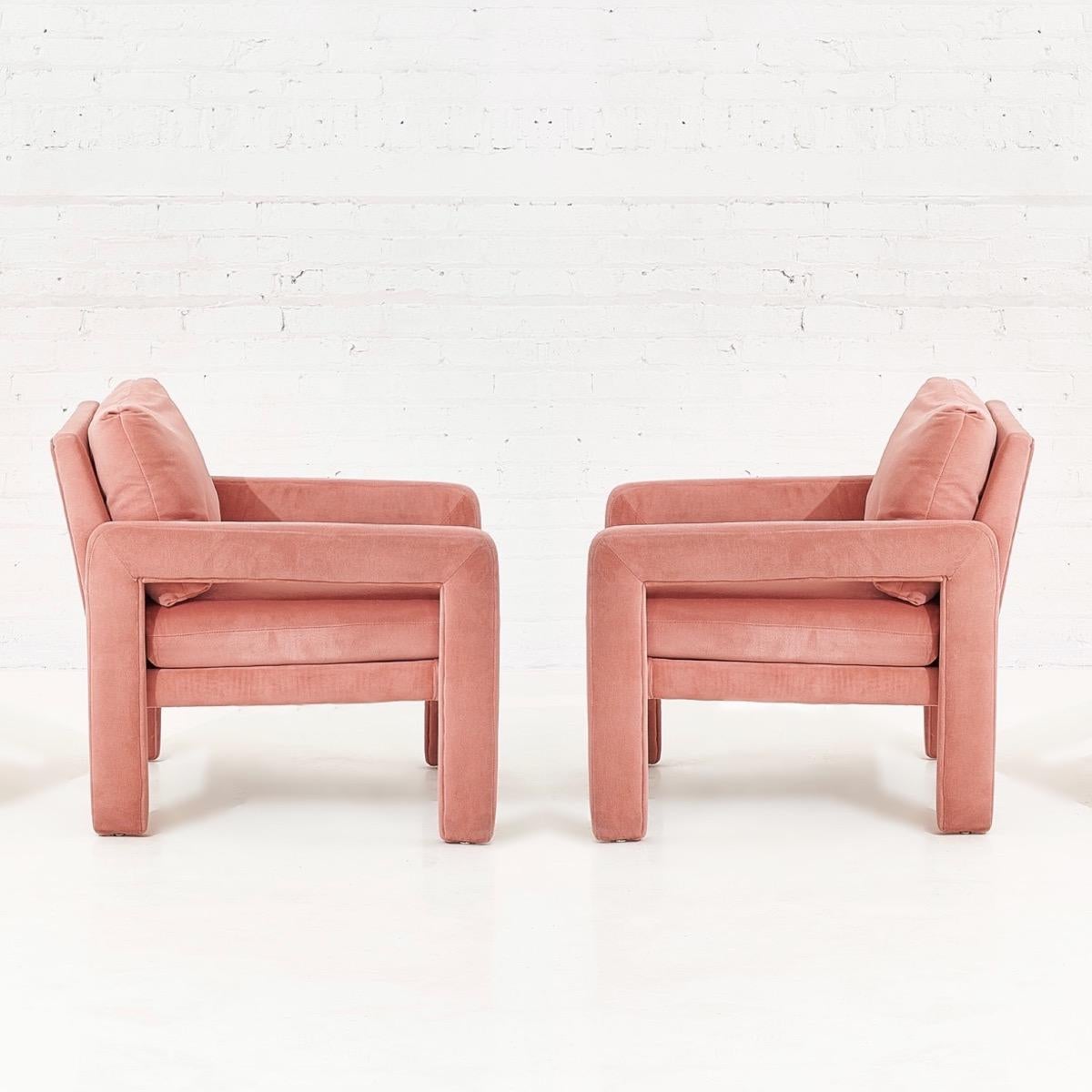Pair of Pink Velvet Post Modern Parsons Lounge Chairs 6