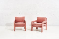 Pair of Pink Velvet Post Modern Parsons Lounge Chairs