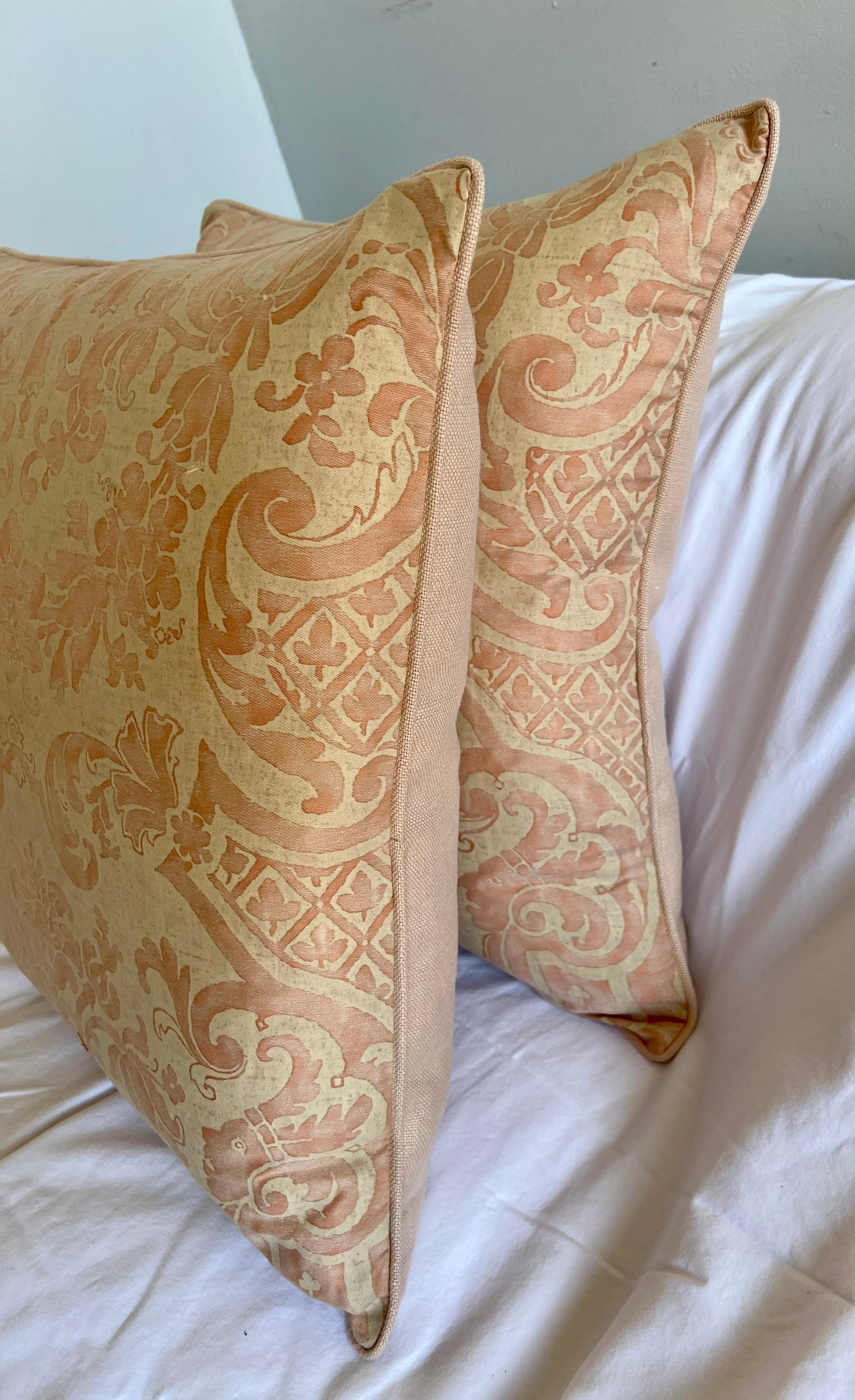 Cotton Pair of Pink Vintage Fortuny Textile Pillows