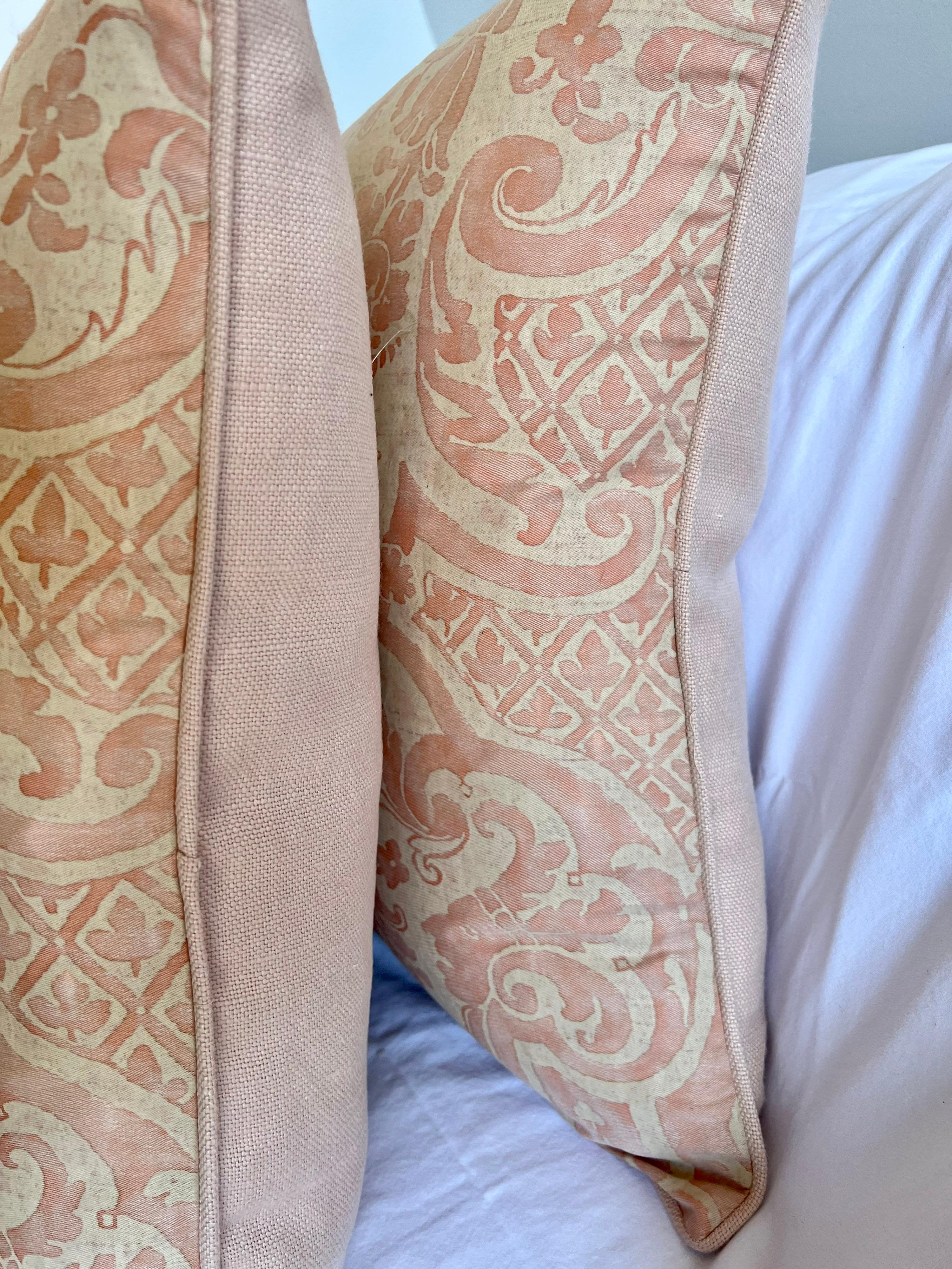 Pair of Pink Vintage Fortuny Textile Pillows 1
