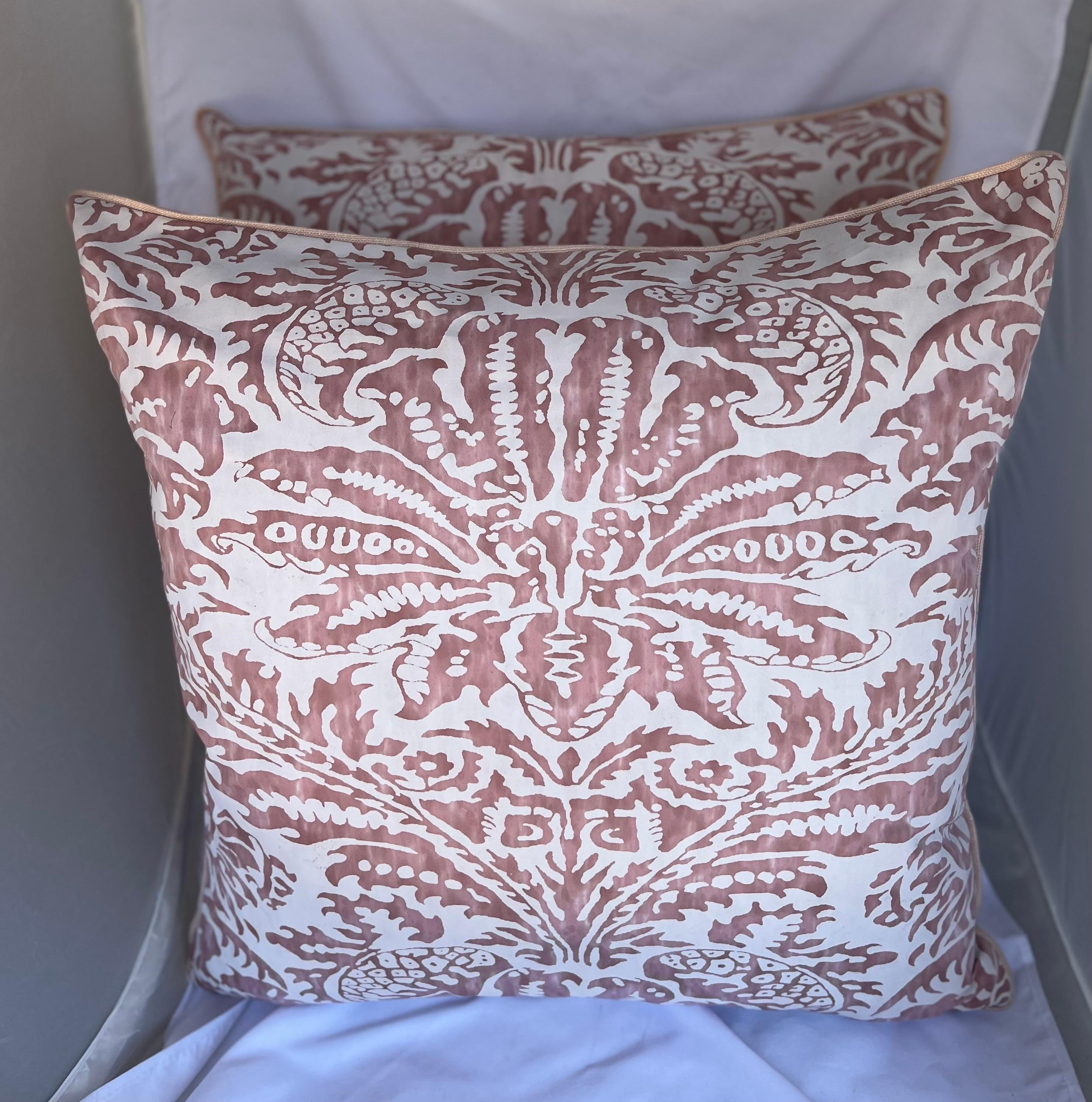 Rococo Pink & White Glicine Fortuny Patterned Textile Pillow For Sale