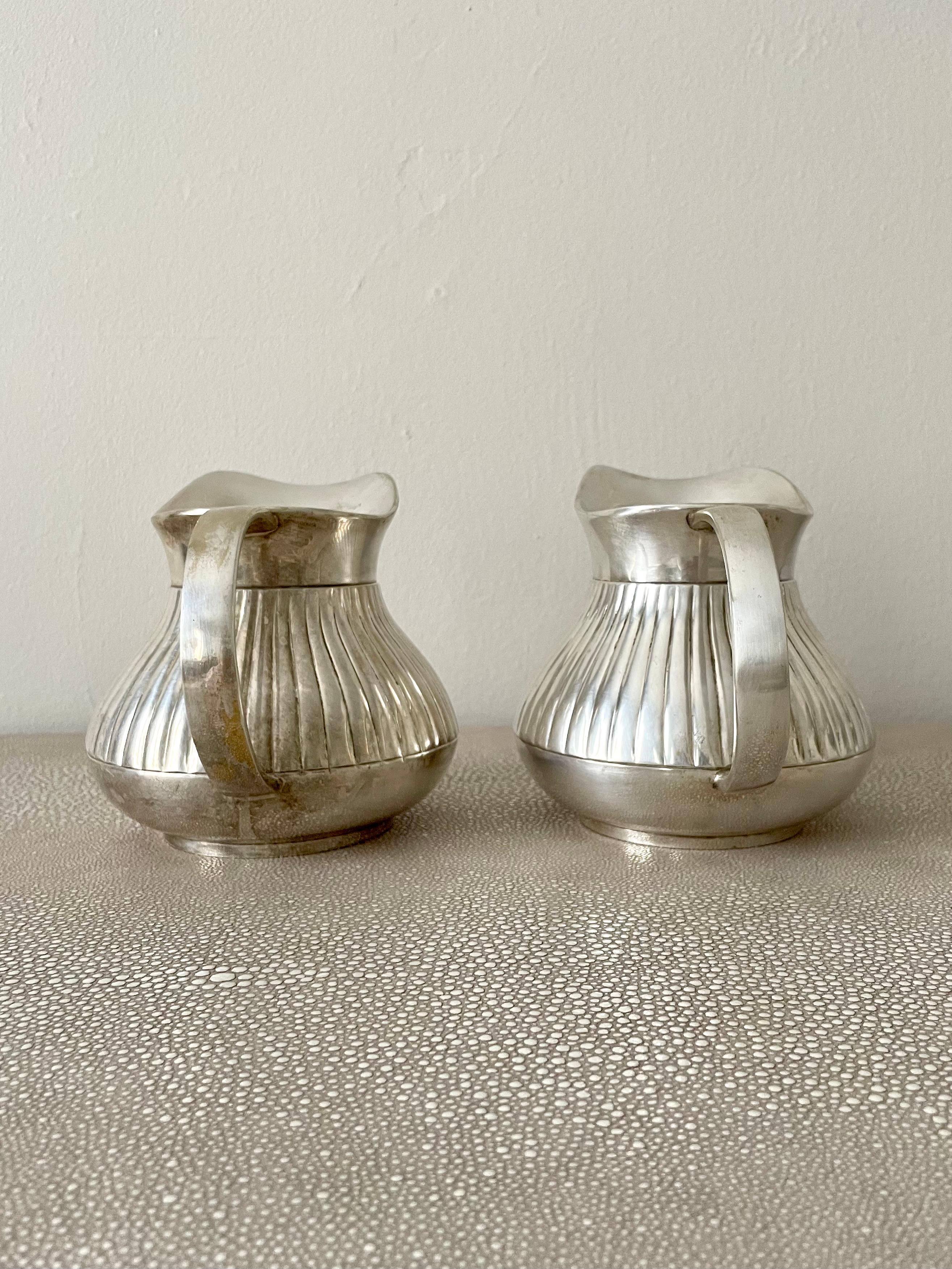 Pair of Pinstriped Silver Pitchers For Sale 3