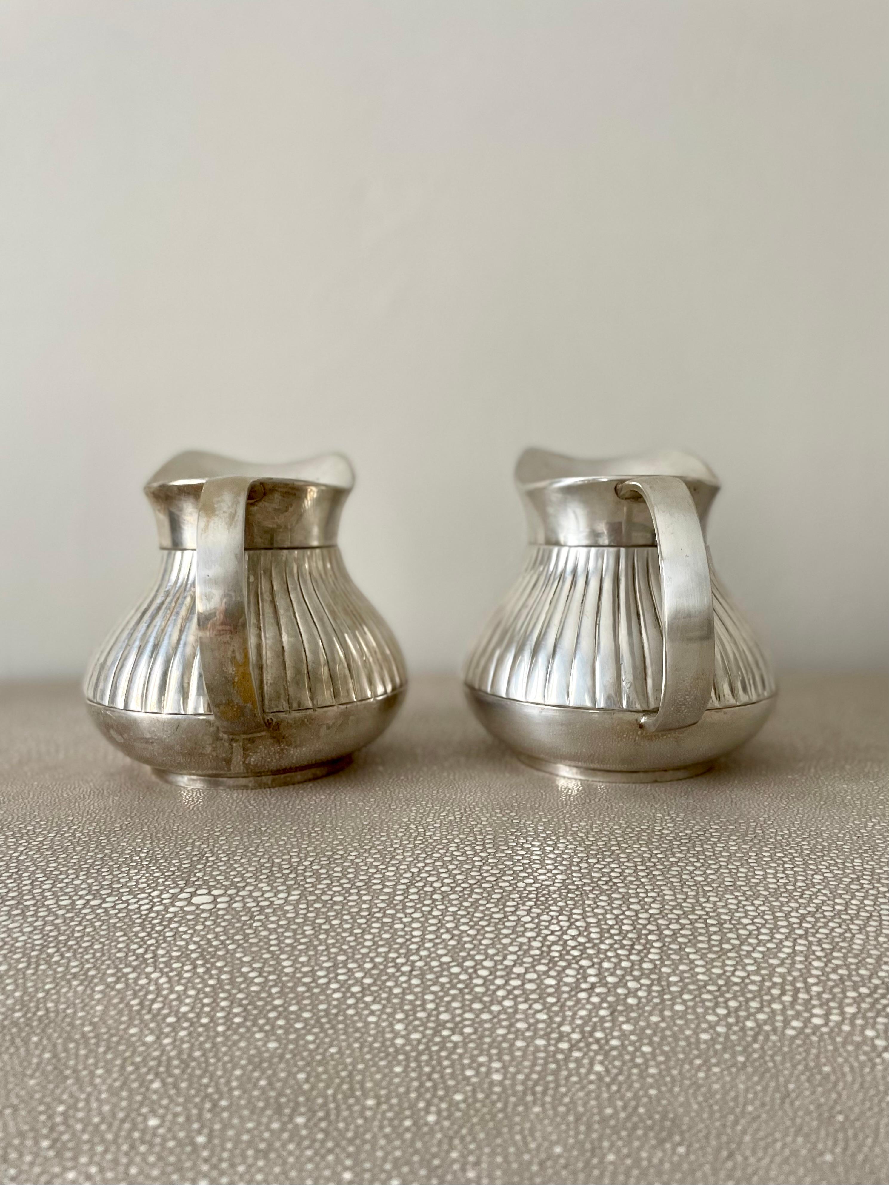 Pair of Pinstriped Silver Pitchers For Sale 5