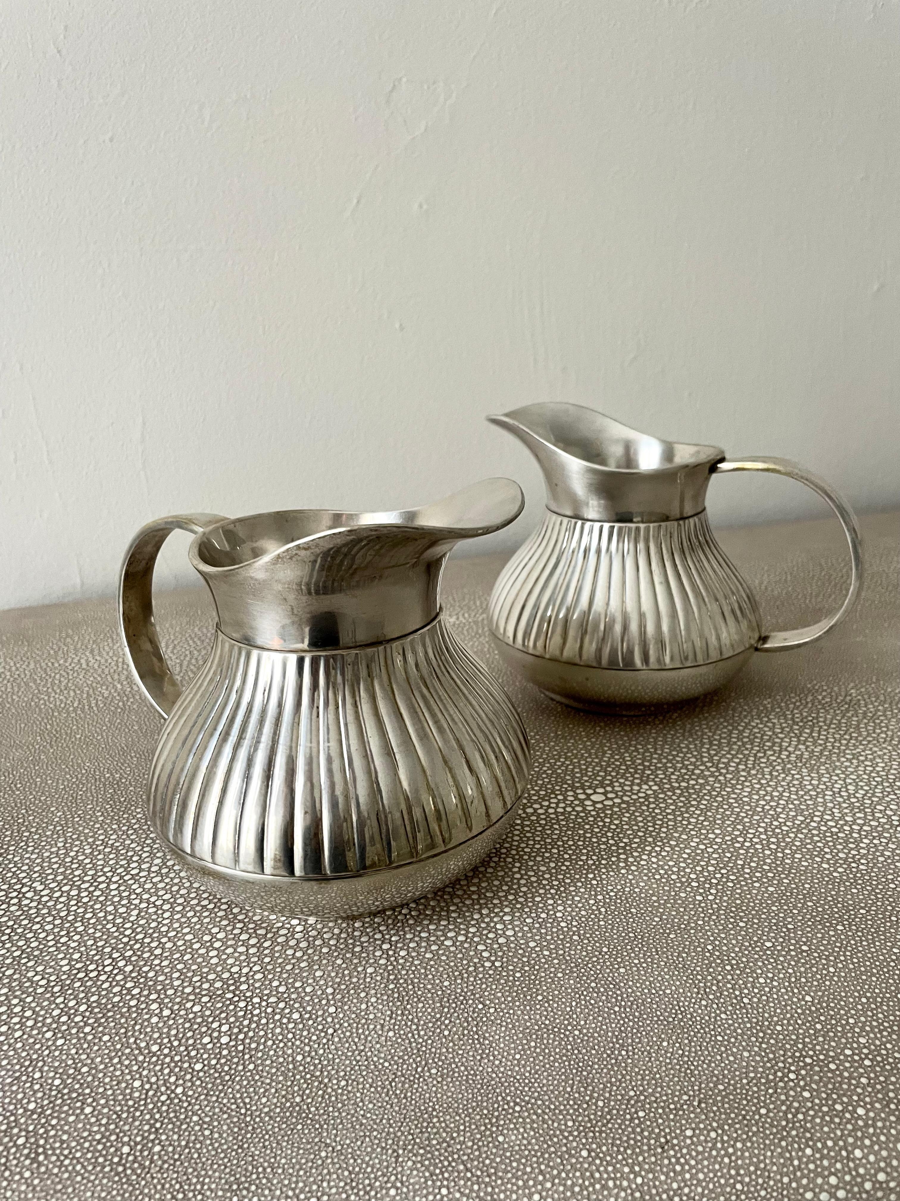 Pair of Pinstriped Silver Pitchers For Sale 7