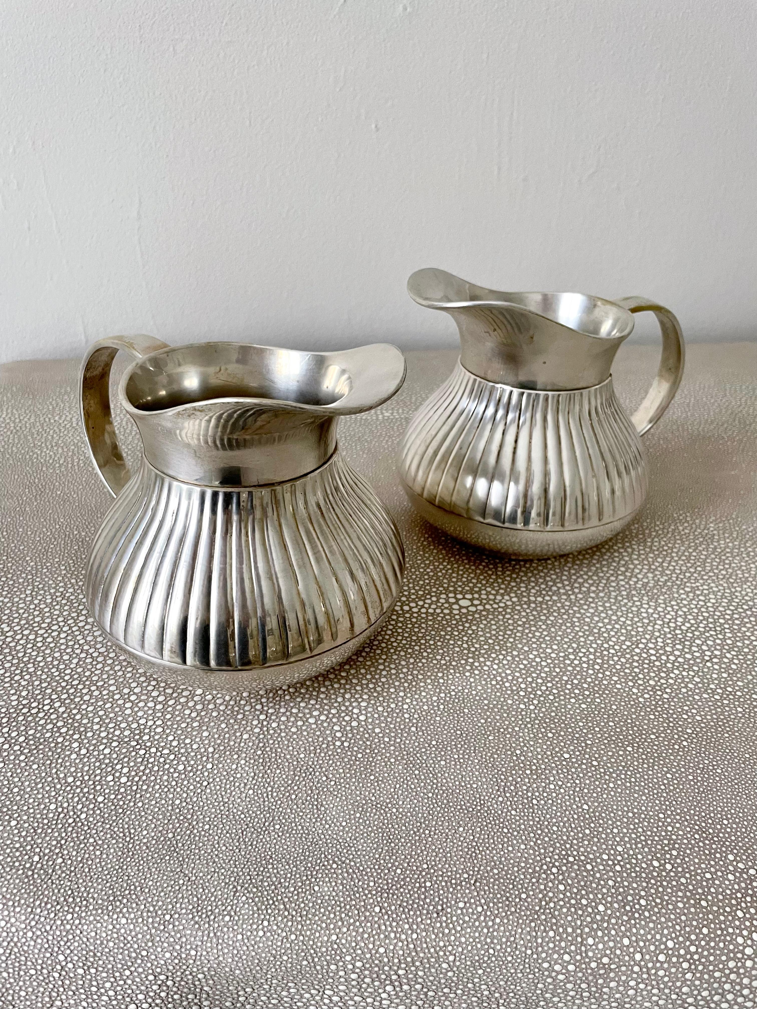 Pair of Pinstriped Silver Pitchers For Sale 9