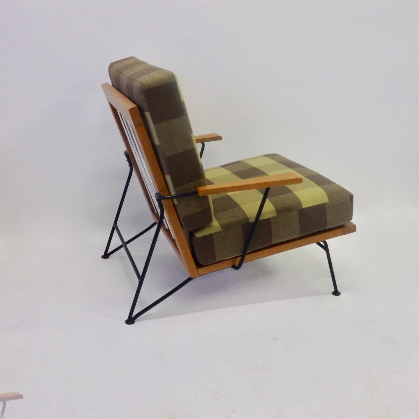 Mid-Century Modern Pair of Pipsan Saarinen Robert Swanson Wood on Wrought Iron Frame Lounge Chairs