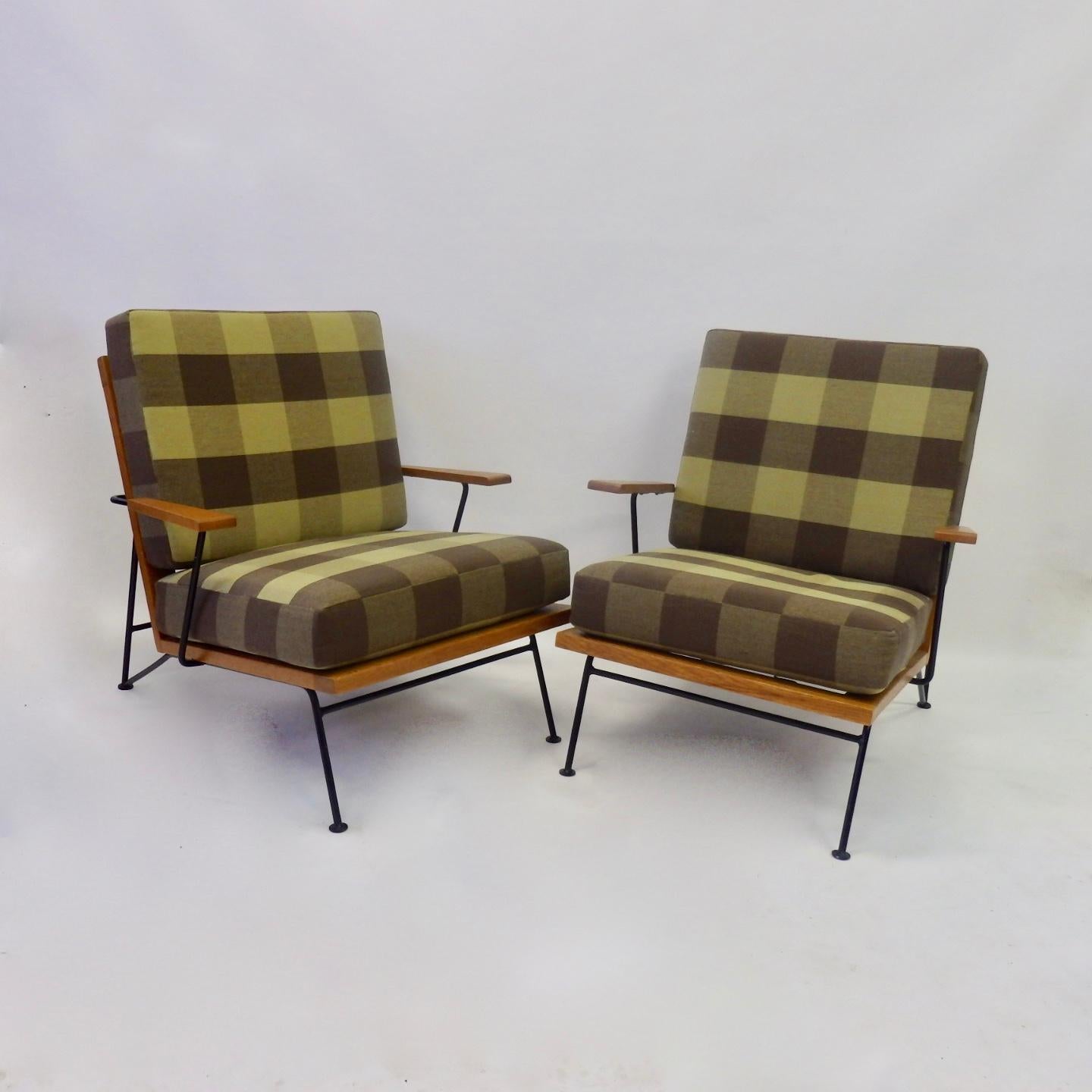 American Pair of Pipsan Saarinen Robert Swanson Wood on Wrought Iron Frame Lounge Chairs