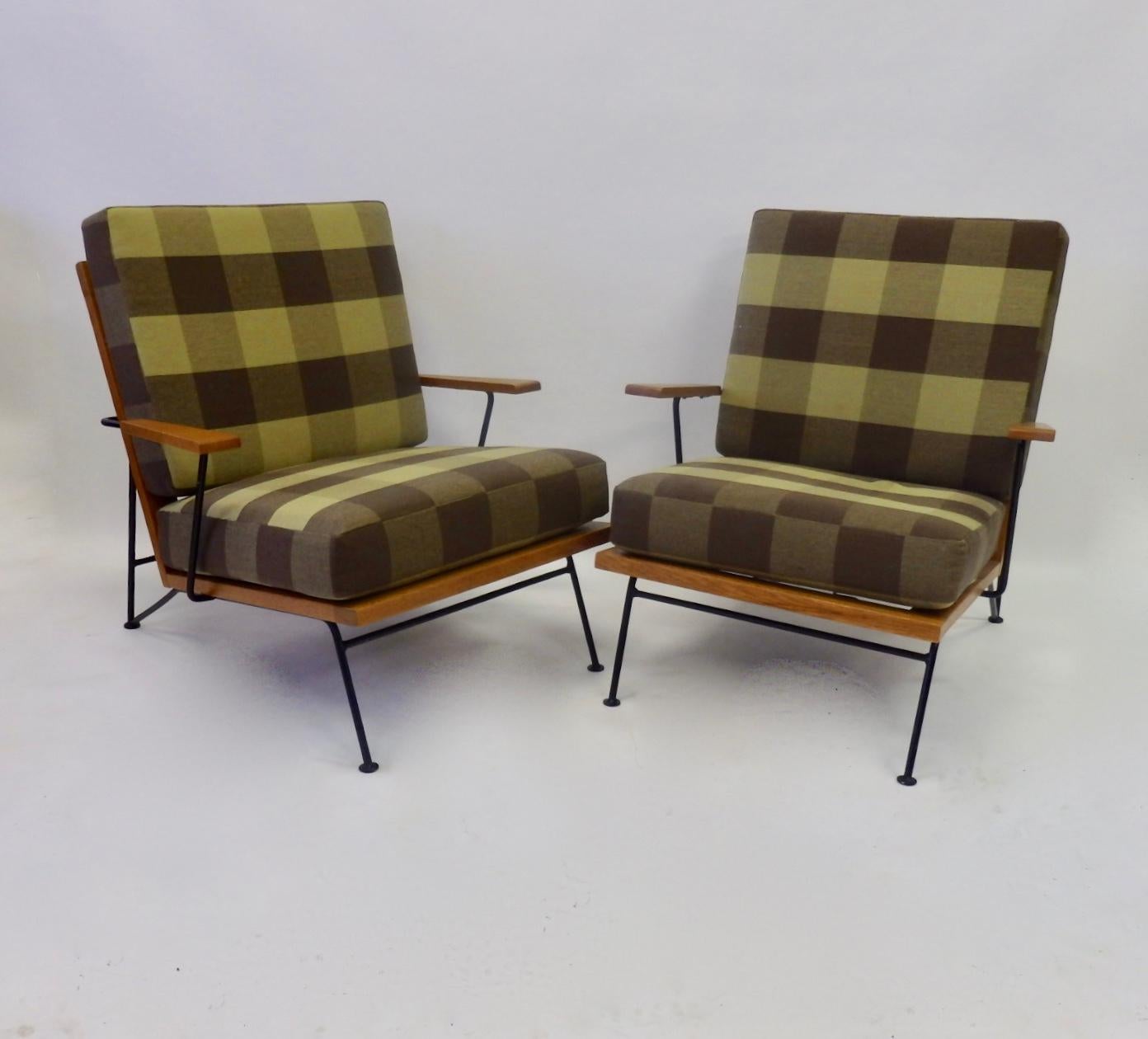 Pair of Pipsan Saarinen Robert Swanson Wood on Wrought Iron Frame Lounge Chairs In Excellent Condition In Ferndale, MI