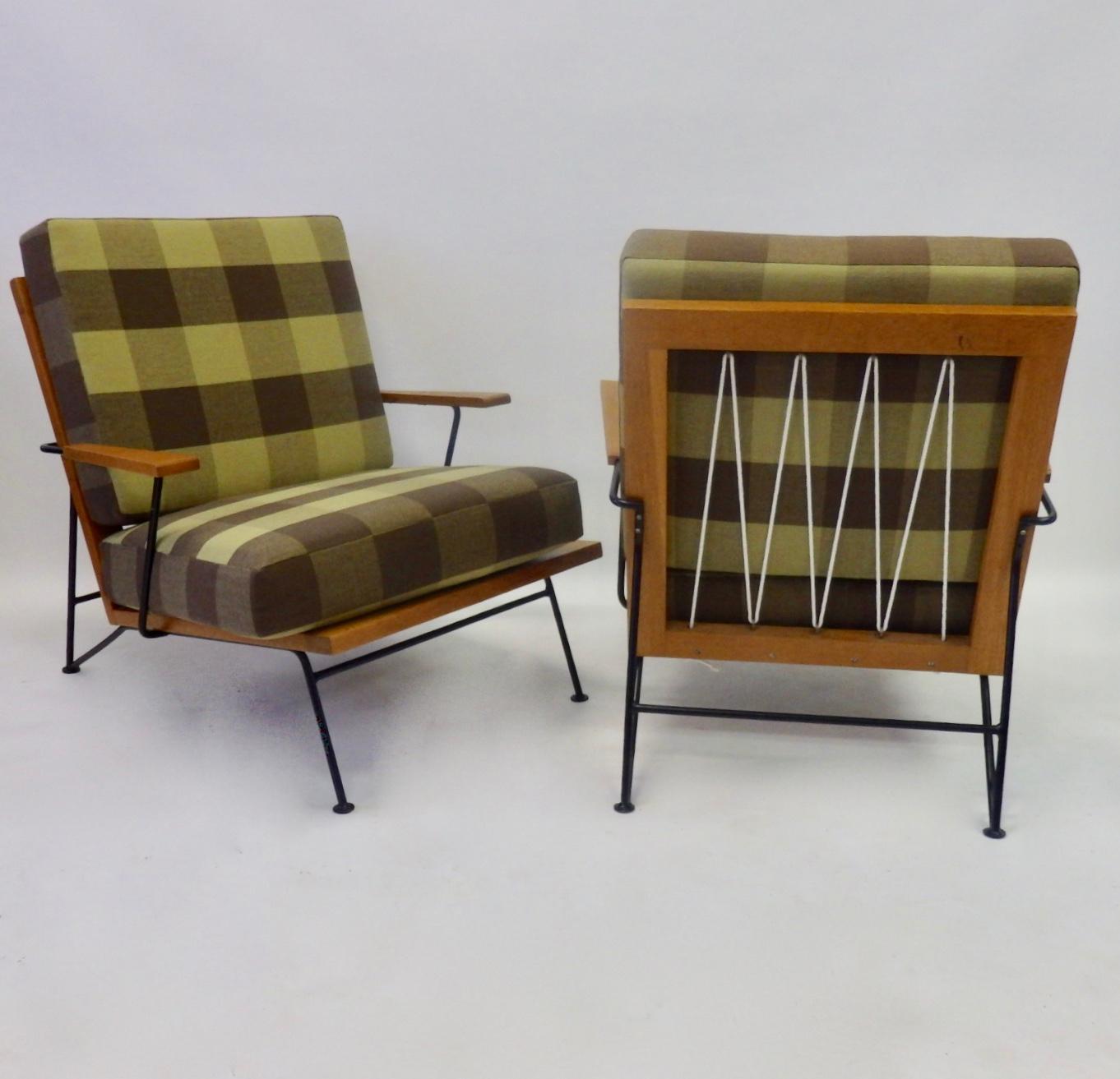 Pair of Pipsan Saarinen Robert Swanson Wood on Wrought Iron Frame Lounge Chairs 1