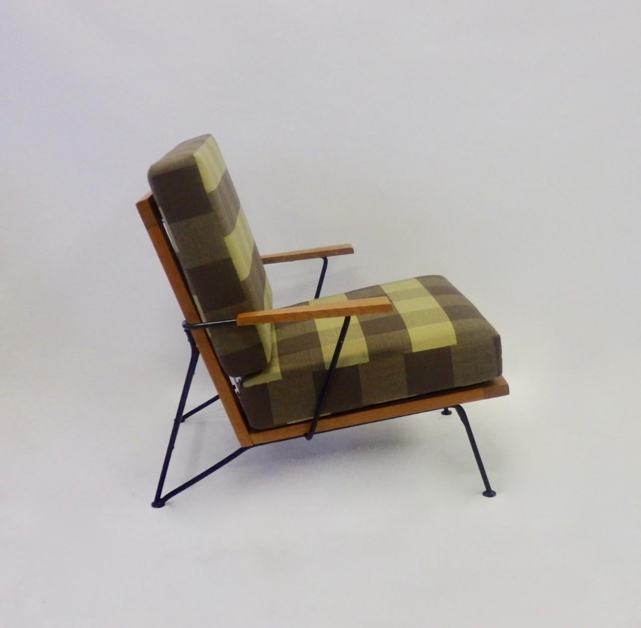 Pair of Pipsan Saarinen Robert Swanson Wood on Wrought Iron Frame Lounge Chairs 2