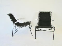 Pair of Pipsin Saarinen Swanson Wrought Iron Frame Chairs with Canvas Sling Seat