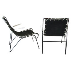 Retro Pair of Pipsin Saarinen Swanson Wrought Iron Frame Chairs with Canvas Sling Seat