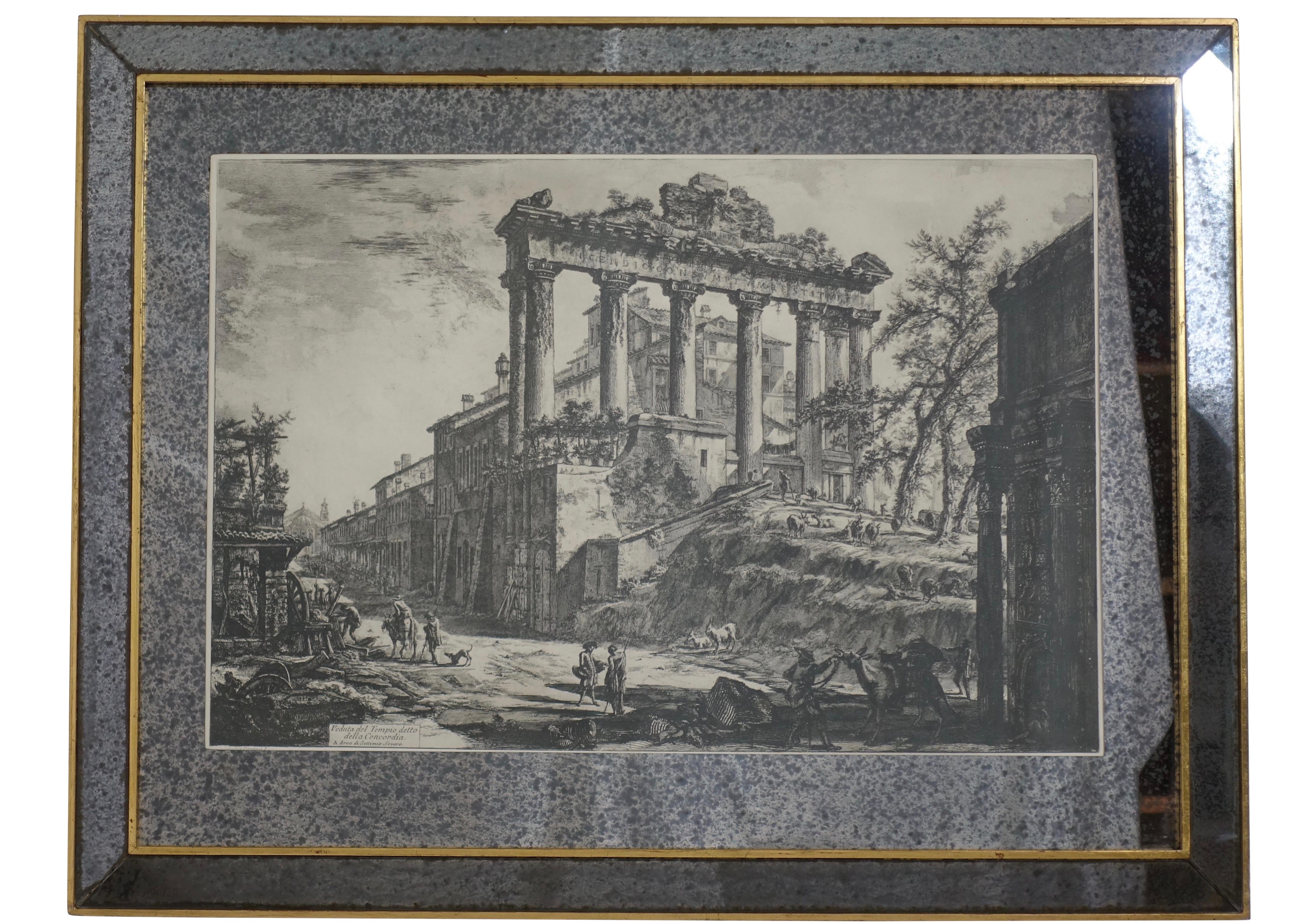 Pair of Italian Piranesi Prints in Mirrored Frames  In Good Condition For Sale In San Francisco, CA