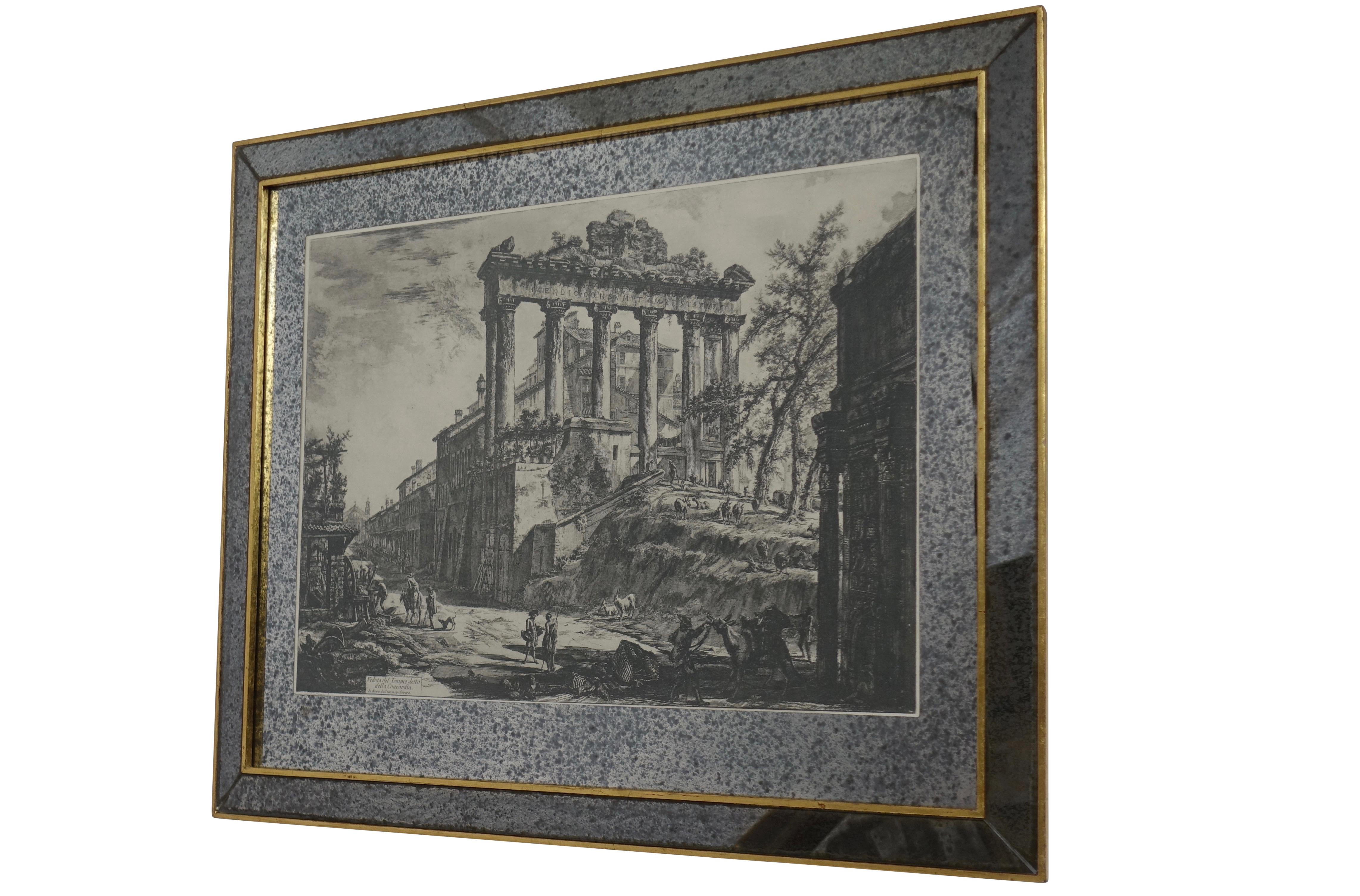 20th Century Pair of Italian Piranesi Prints in Mirrored Frames  For Sale