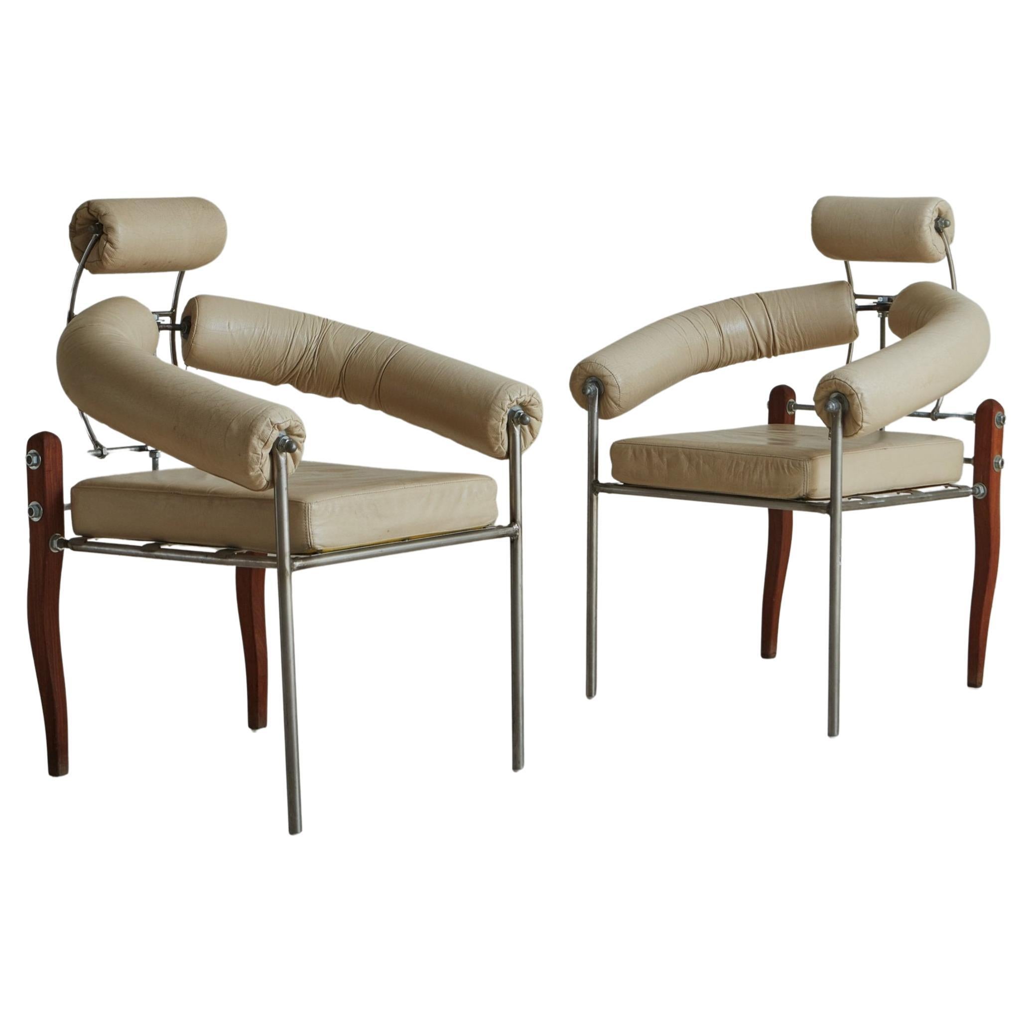 Pair of ‘Pirmin’ Chairs in Cream Leather by Heinz Julen, Switzerland 1990s