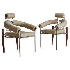 Vintage Pair of ‘Pirmin’ Chairs in Cream Leather by Heinz Julen, Switzerland 1990s