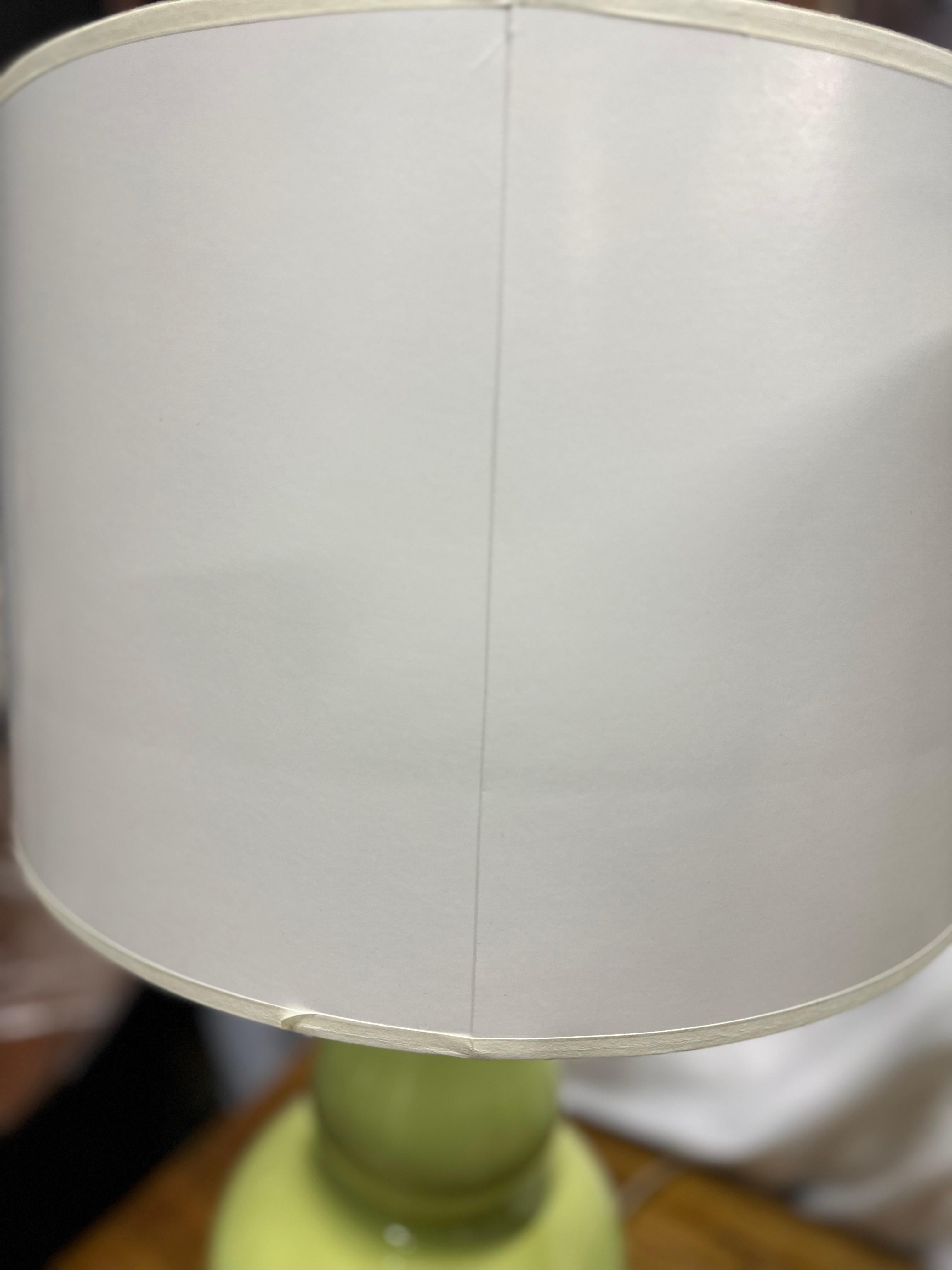 Pair of Pistachio Green Ceramic Lamps For Sale 5