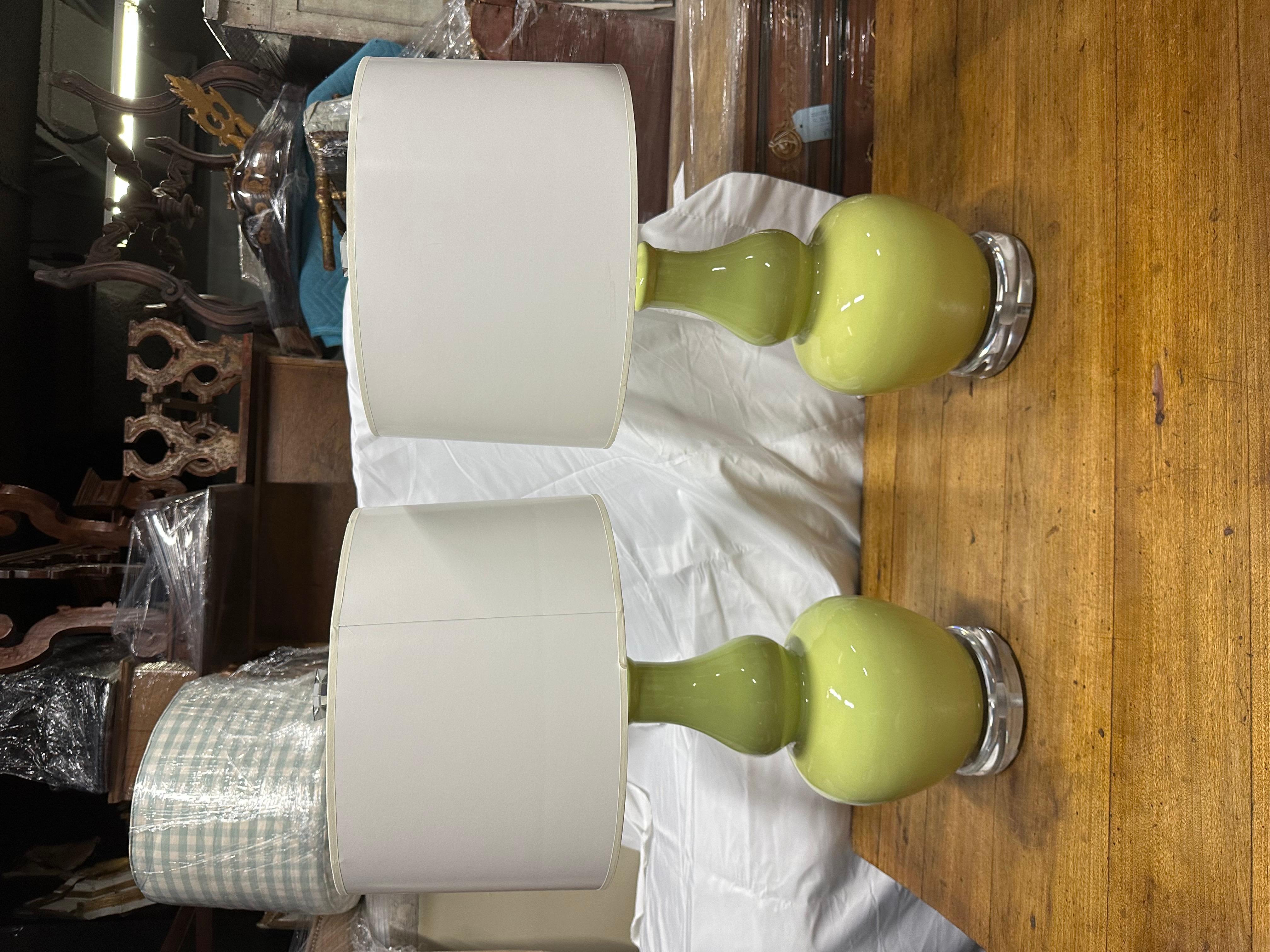 Pair of Pistachio Green Ceramic Lamps For Sale 3