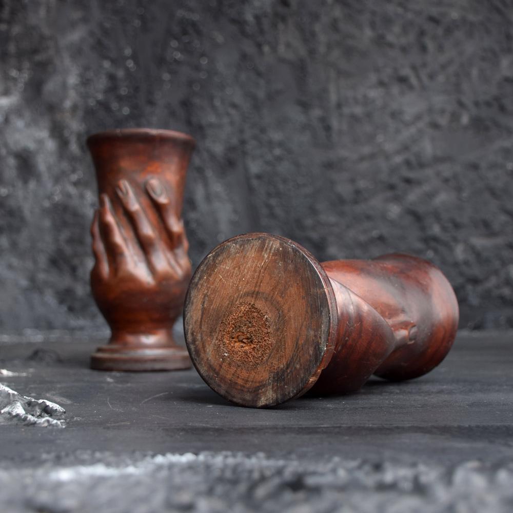 Pitcairn Islands Pair of Pitcairn Island Carved Miro Wood Goblets, circa 1900