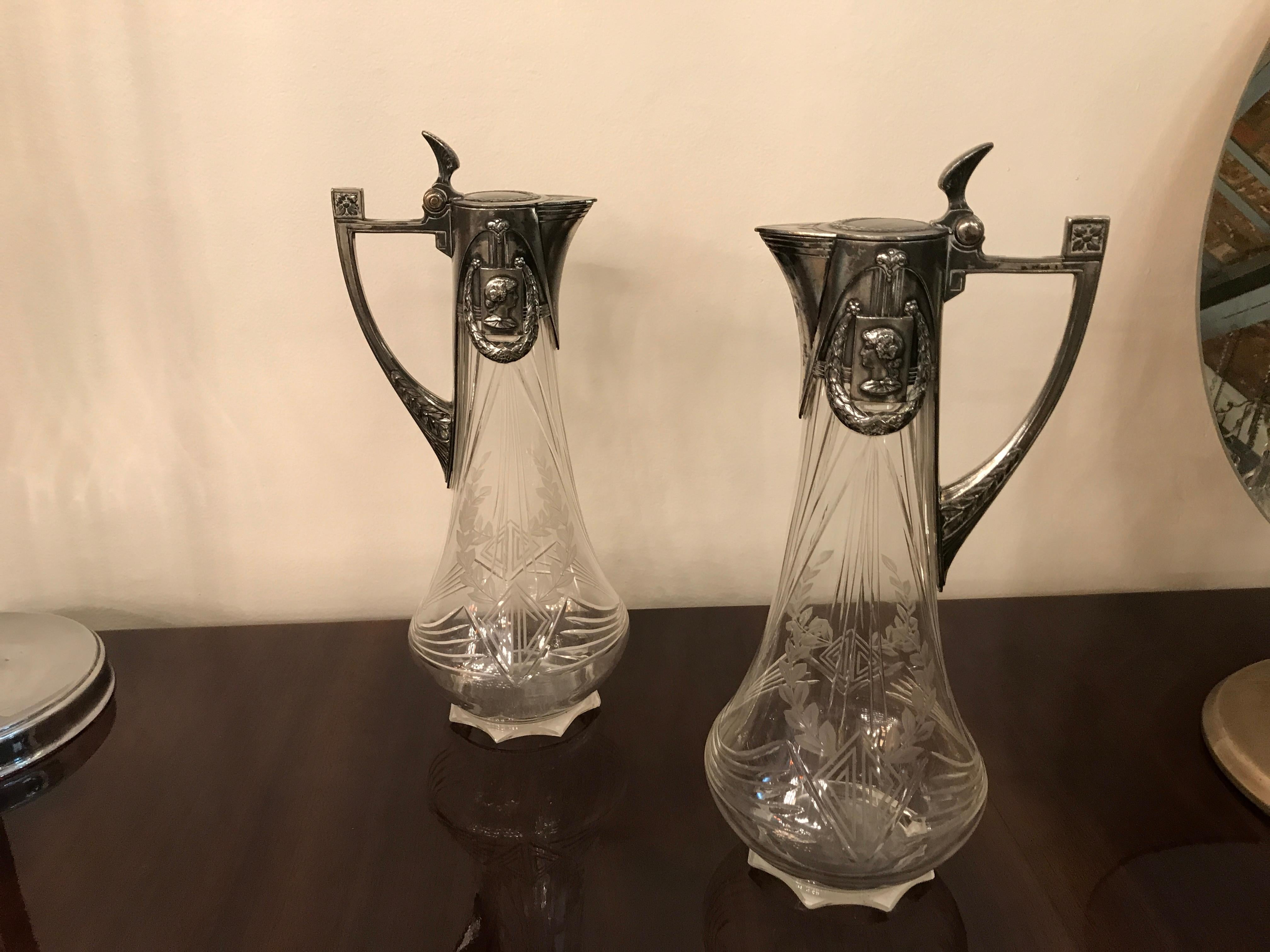 Pair of Pitchers Sign: WMF, German, 1909 in Silver Plated , Style: Jugendstil For Sale 5