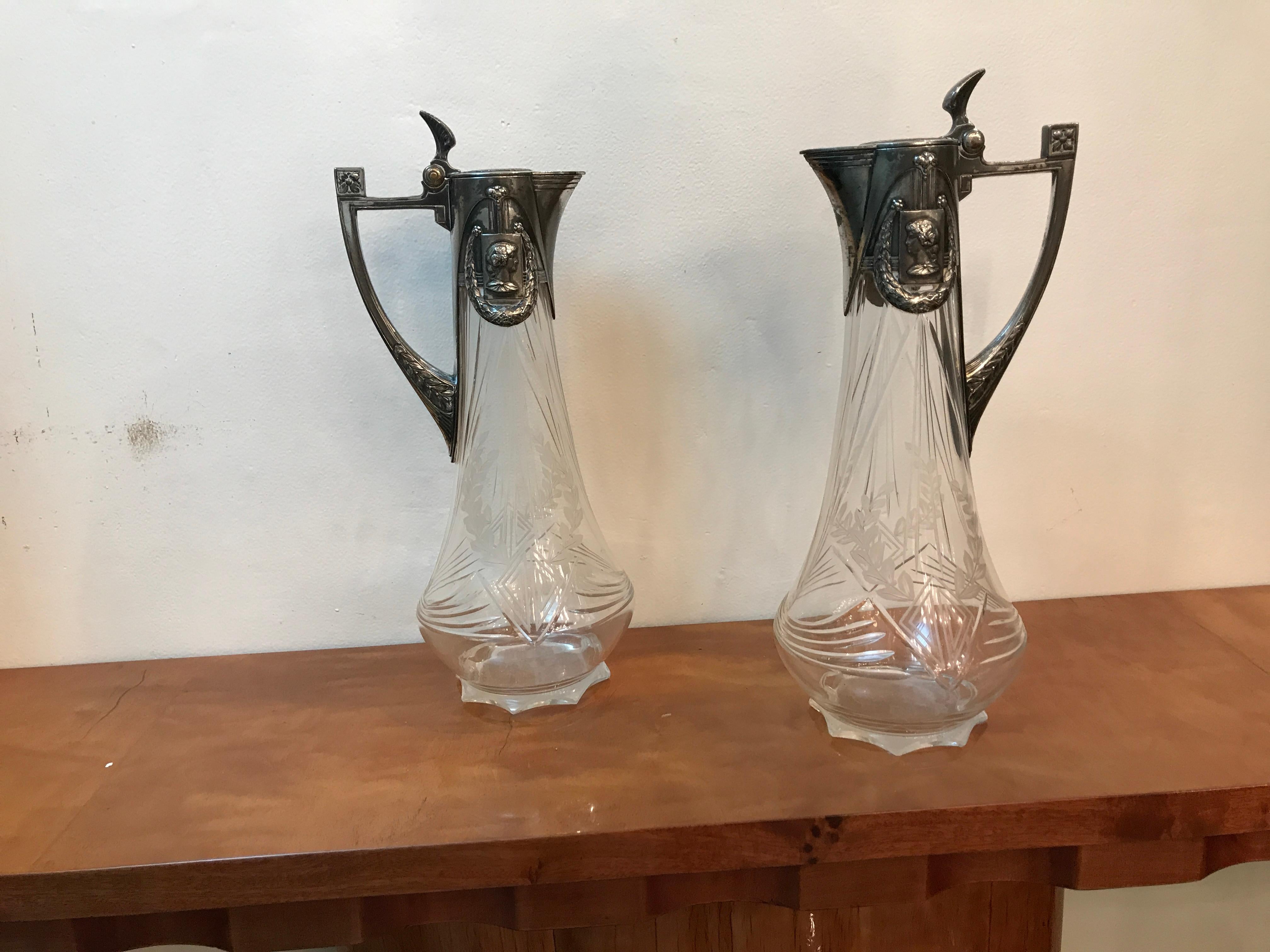 Pair of Pitchers Sign: WMF, German, 1909 in Silver Plated , Style: Jugendstil For Sale 7