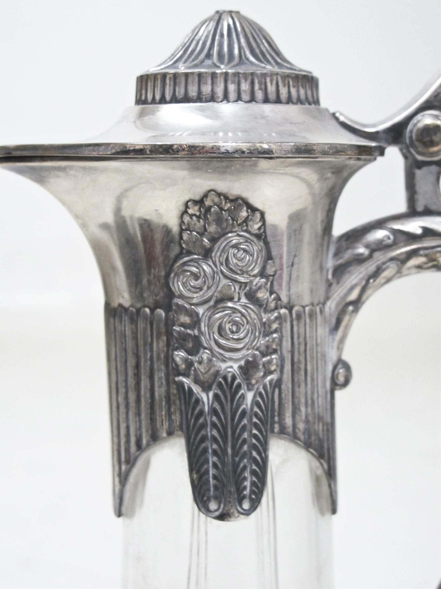 Crystal Pair of Pitchers Sign: WMF, German, 1909 in Silver Plated , Style: Jugendstil For Sale