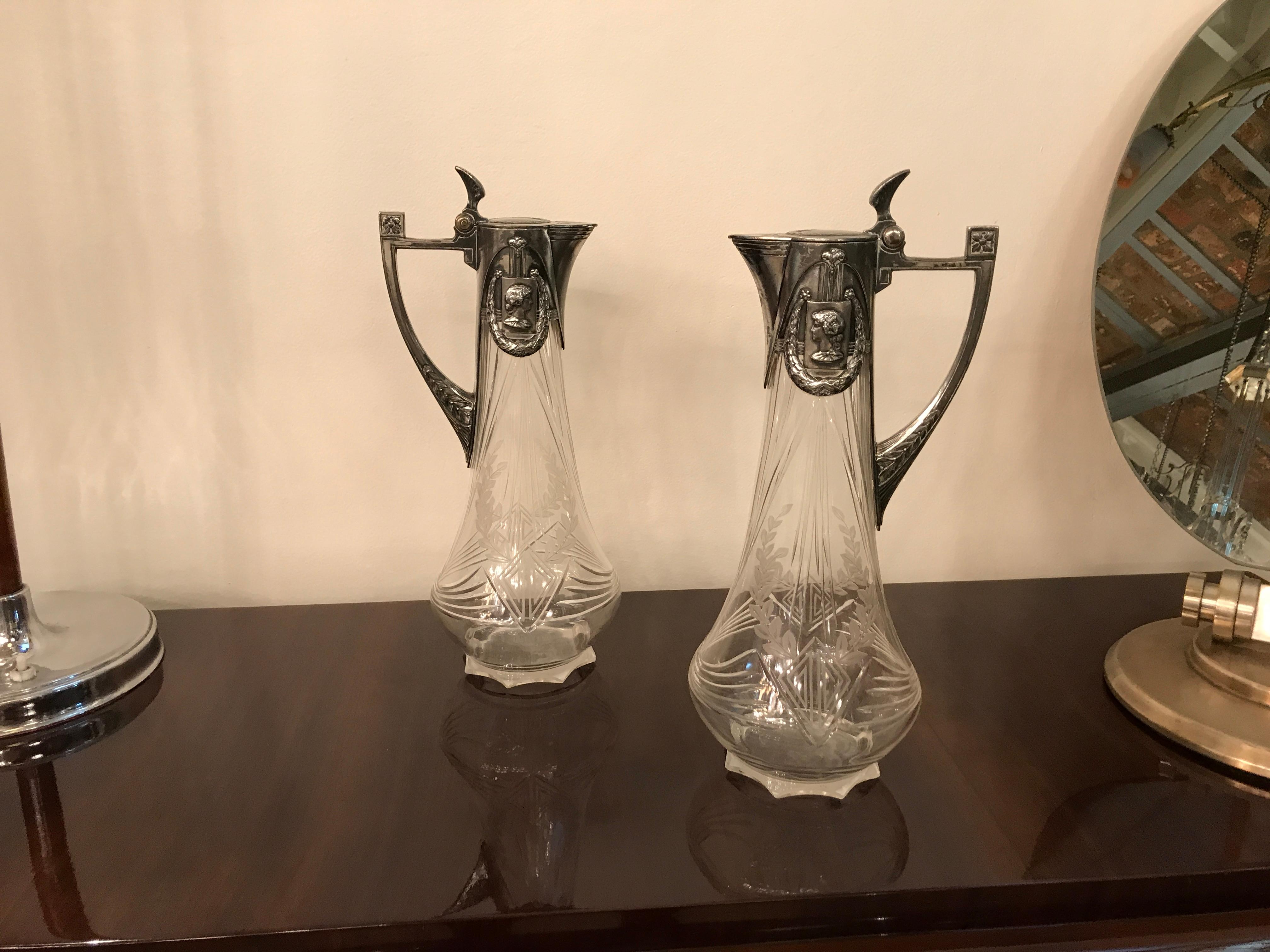 Pair of Pitchers Sign: WMF, German, 1909 in Silver Plated , Style: Jugendstil For Sale 3