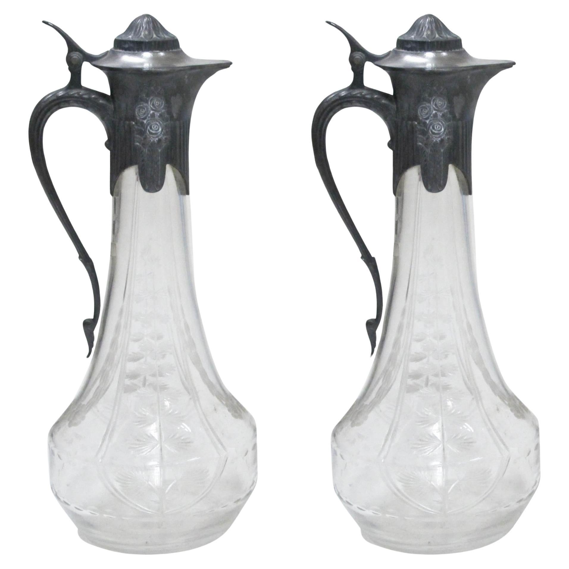 Pair of Pitchers Sign: WMF, German, 1909 in Silver Plated , Style: Jugendstil