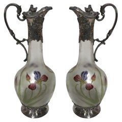 Pair of Pitchers WMF, German, 1909 in Silver Plated and enamel, Art Nouveau