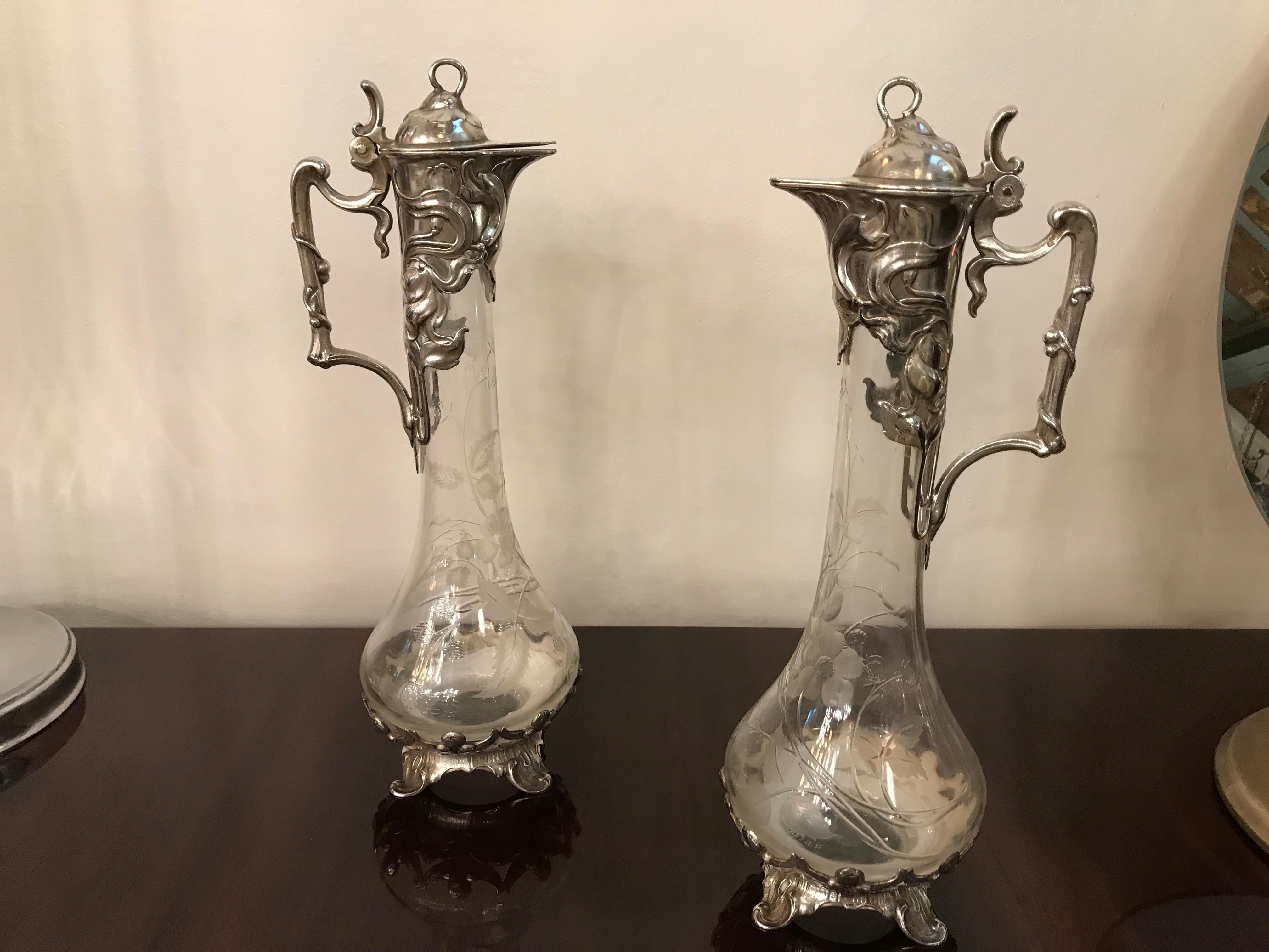 Pair of Pitchers WMF, German, 1909 in Silver Plated , Style: Jugendstil For Sale 3