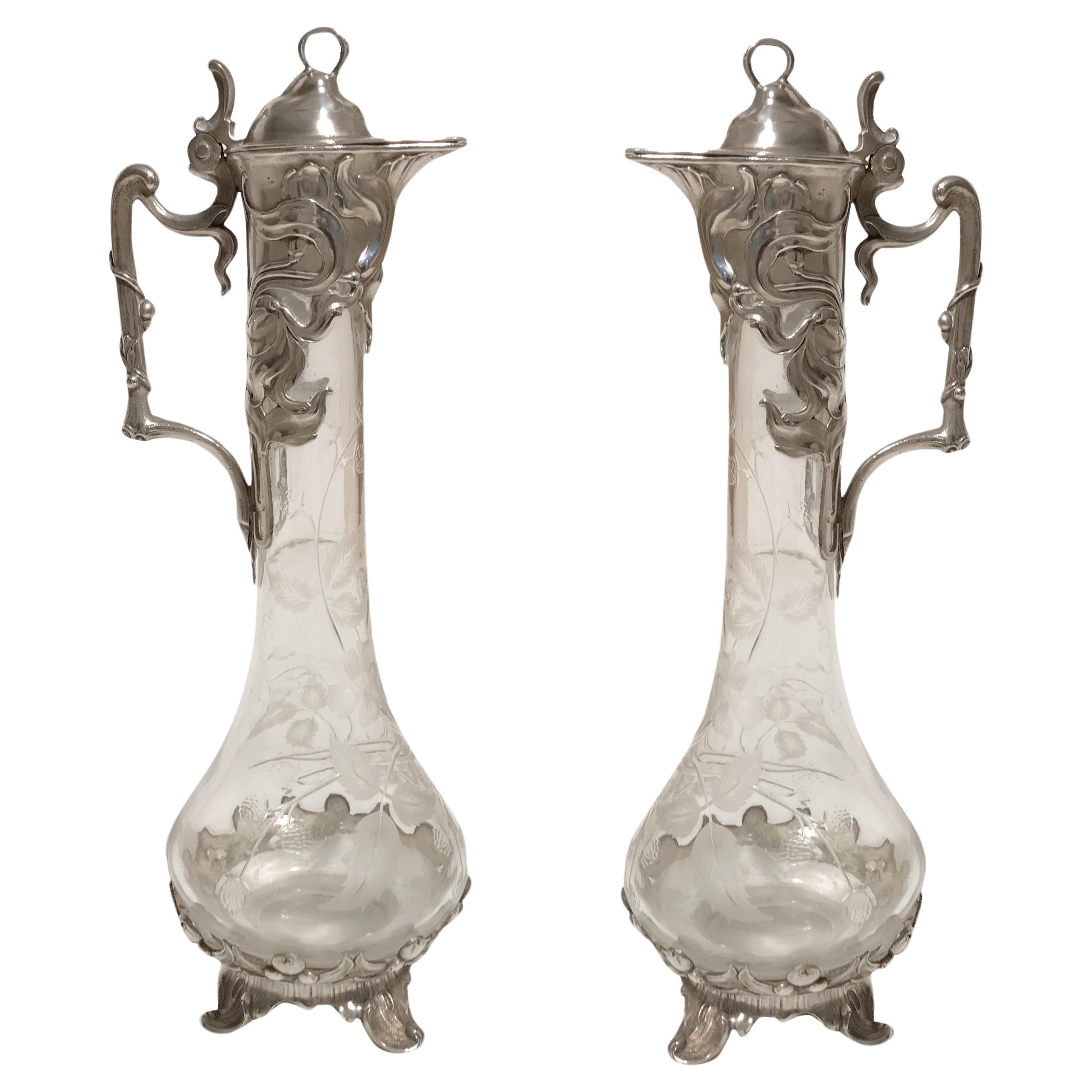 Pair of Pitchers WMF, German, 1909 in Silver Plated , Style: Jugendstil