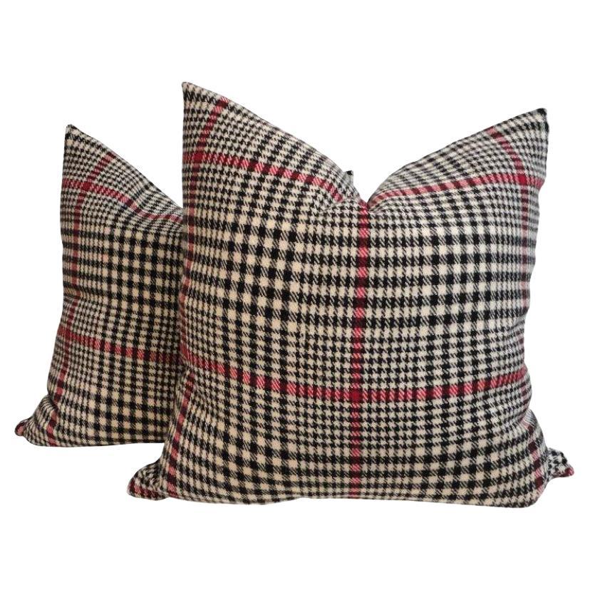 Pair of Plaid Hounds Tooth Pillows For Sale