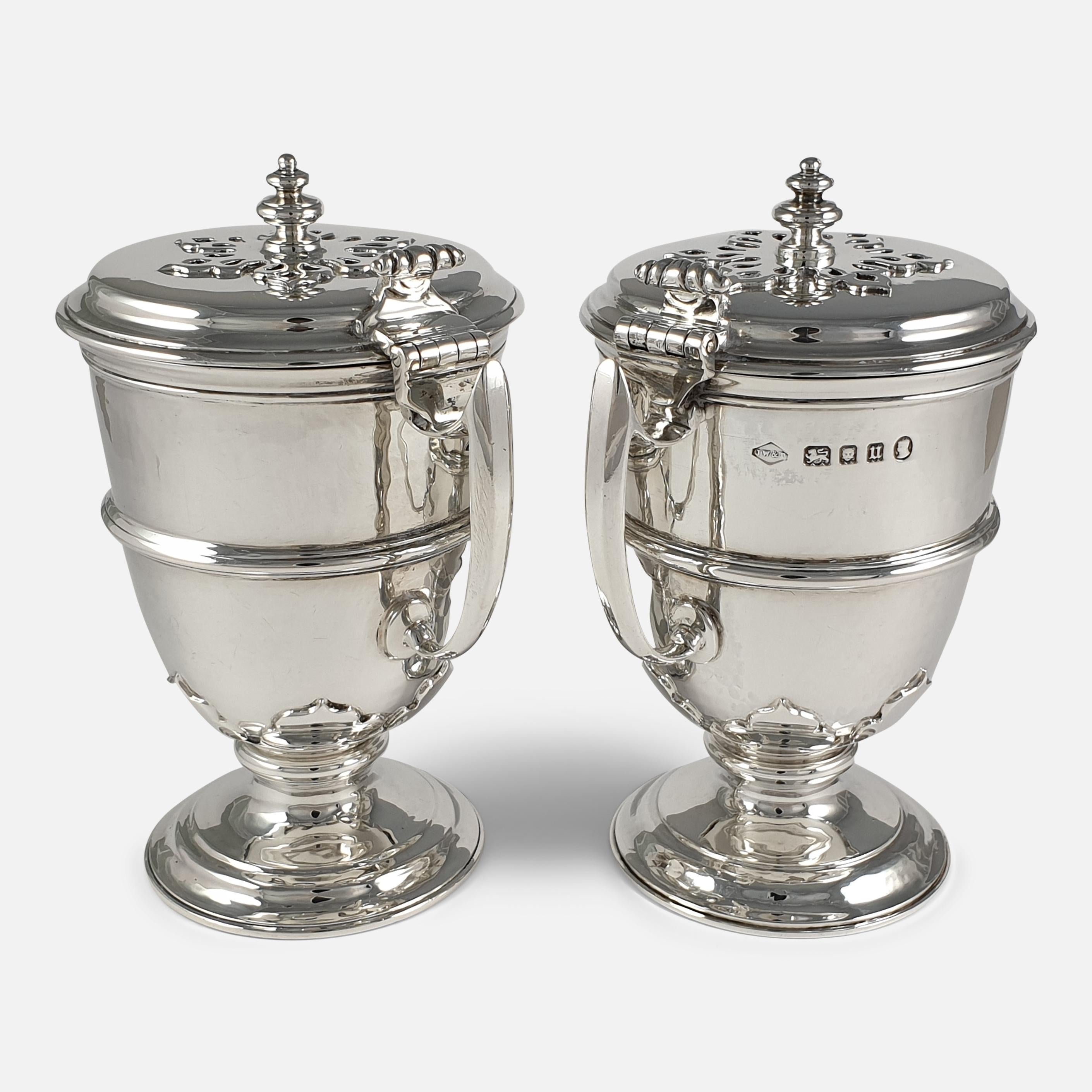 Arts and Crafts Pair of Sterling Silver Ewers, London, 1935 For Sale