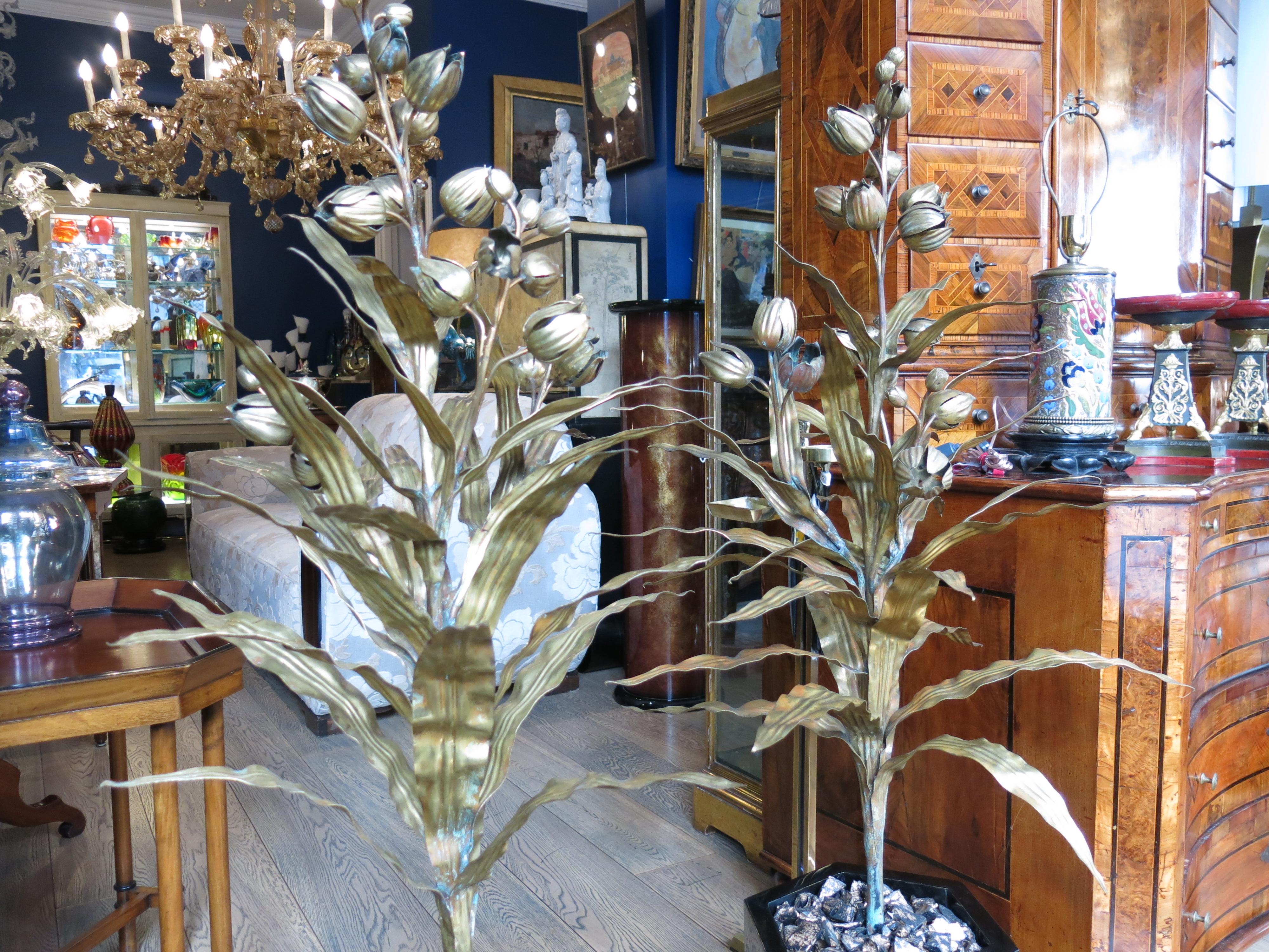 Bronze Pair of Plant Trees by Maison Jansen, Hollywood Regency For Sale