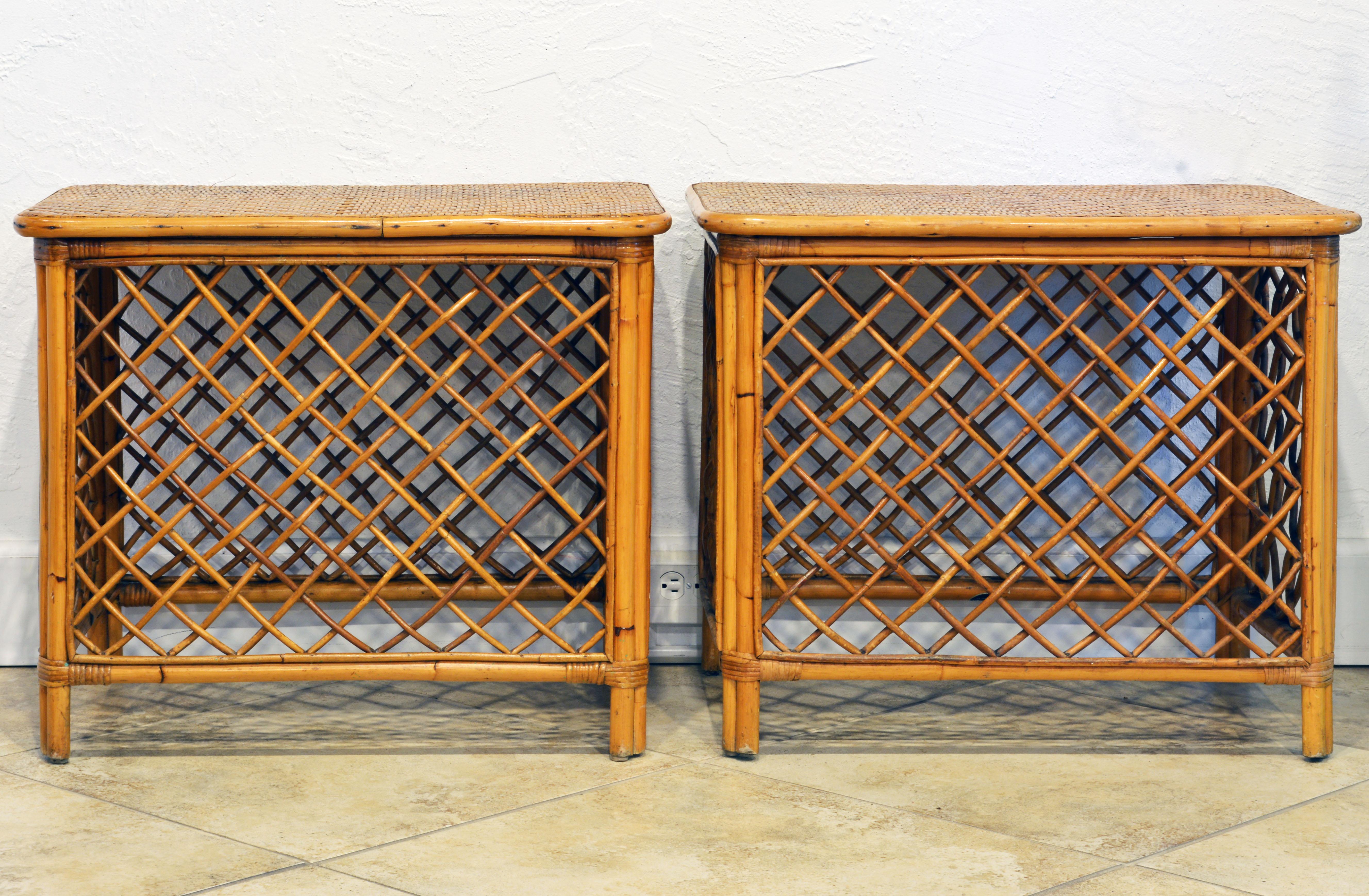 Spanish Colonial Pair of Plantation Style Rattan Side Tables by Artesania, Dominican Republic