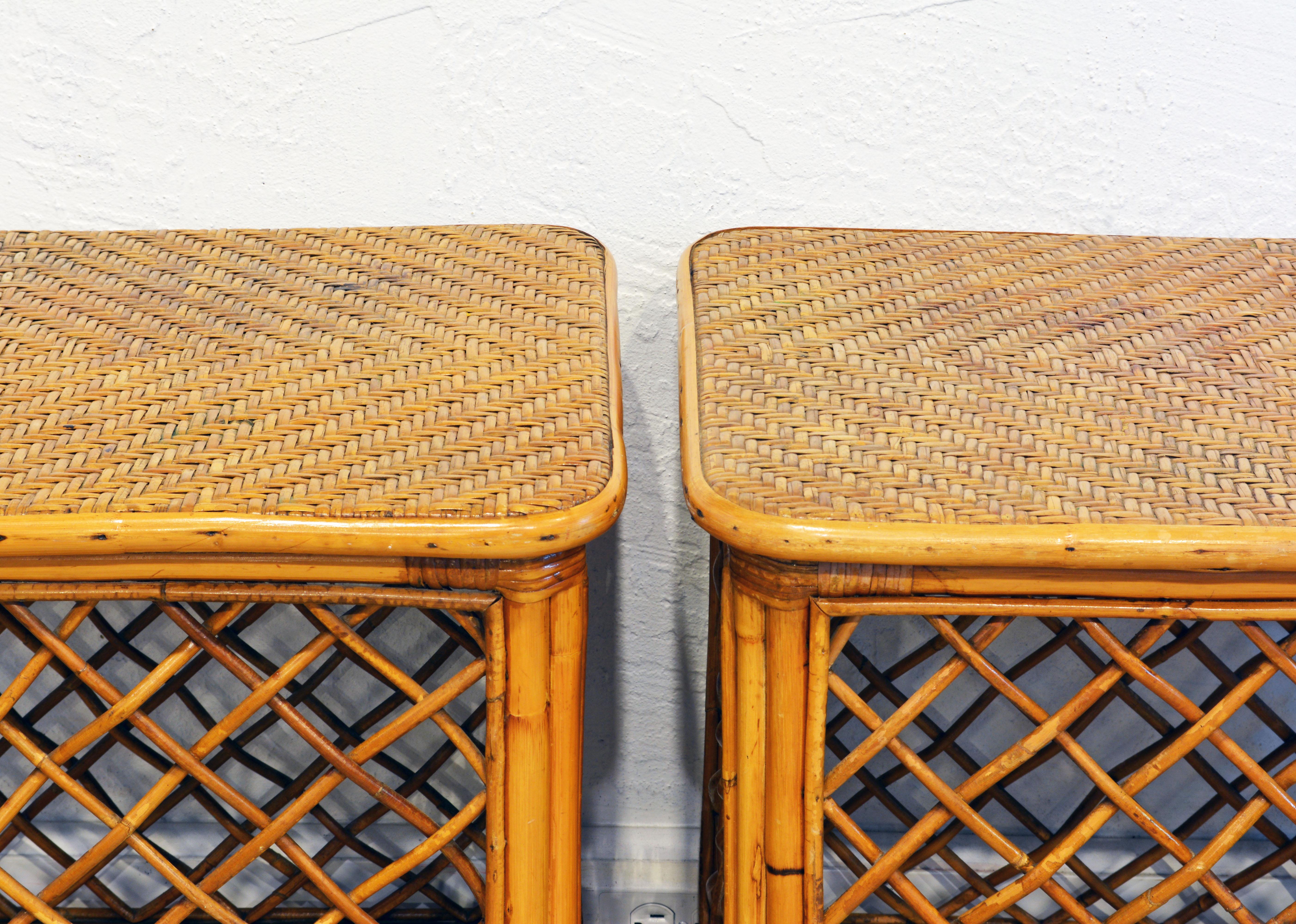 Pair of Plantation Style Rattan Side Tables by Artesania, Dominican Republic In Good Condition In Ft. Lauderdale, FL