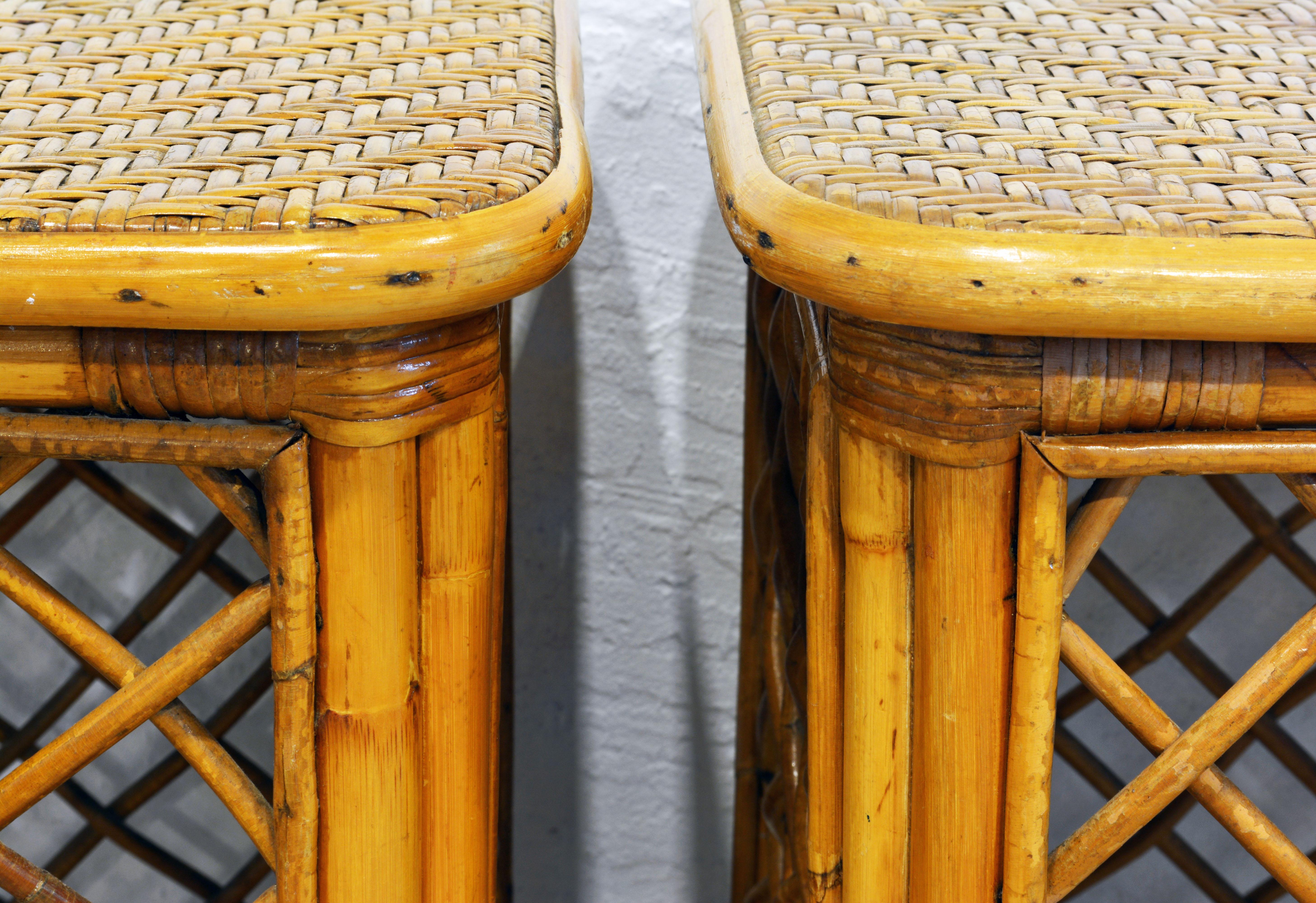 Pair of Plantation Style Rattan Side Tables by Artesania, Dominican Republic 1