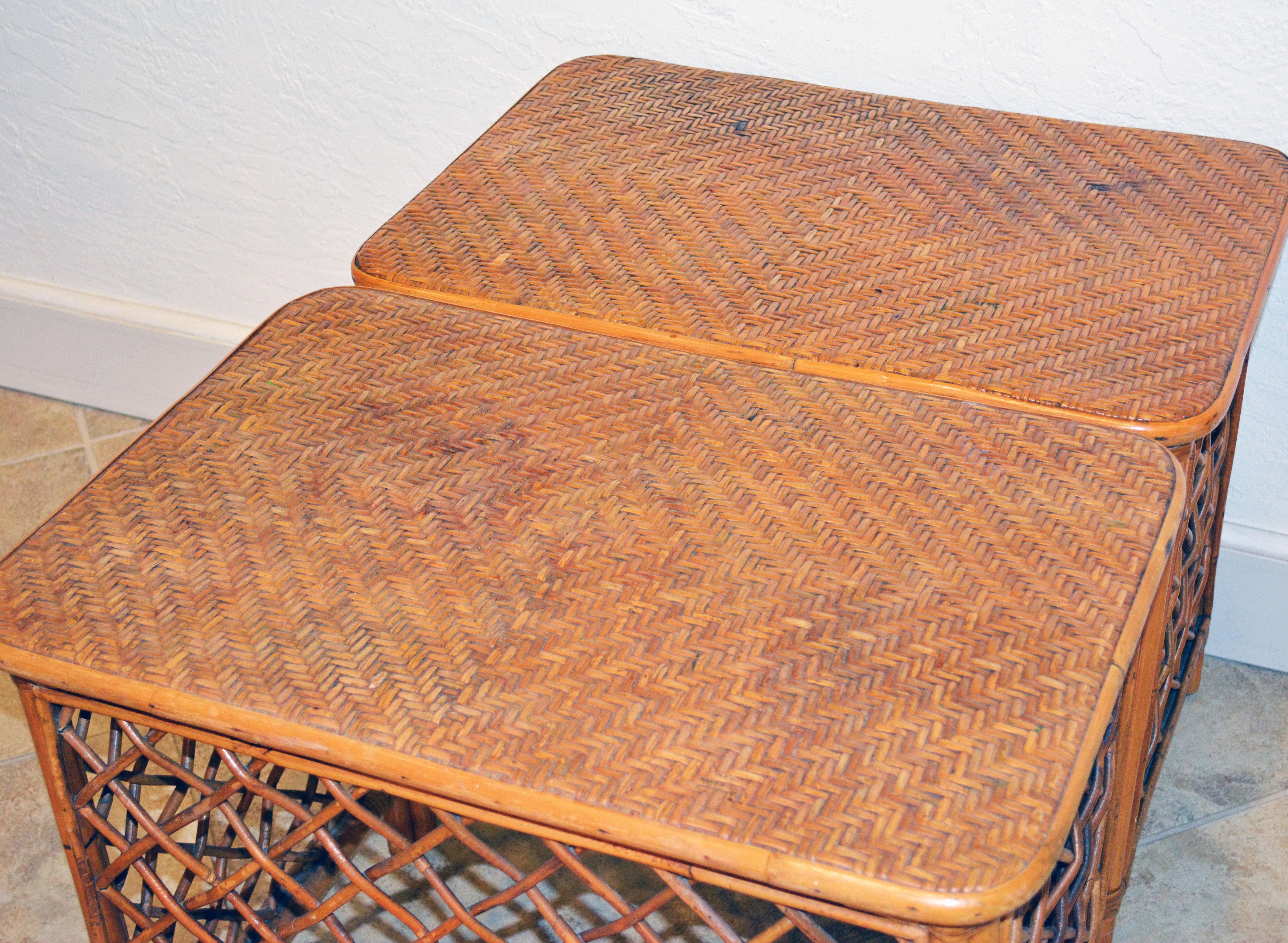 Pair of Plantation Style Rattan Side Tables by Artesania, Dominican Republic 2