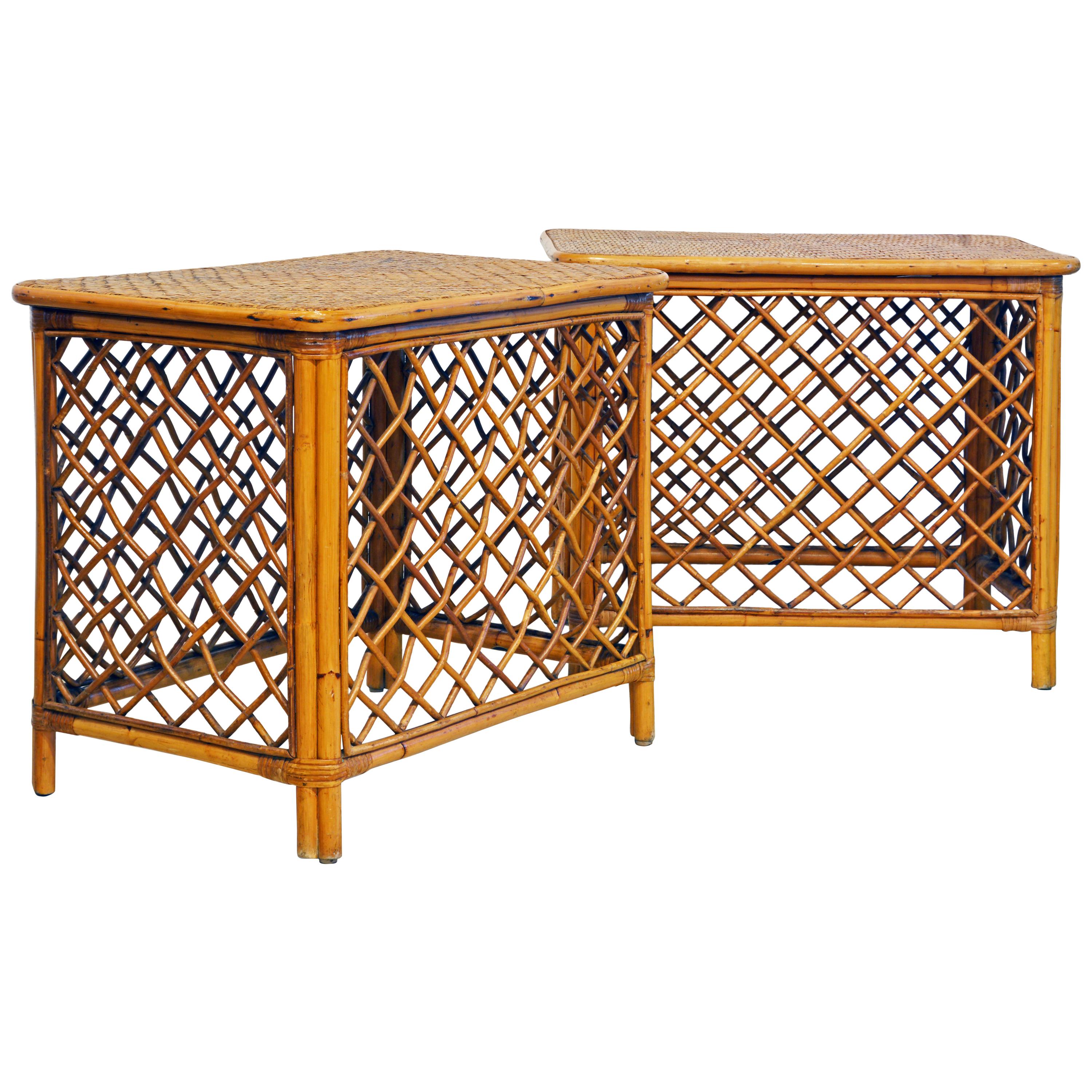 Pair of Plantation Style Rattan Side Tables by Artesania, Dominican Republic