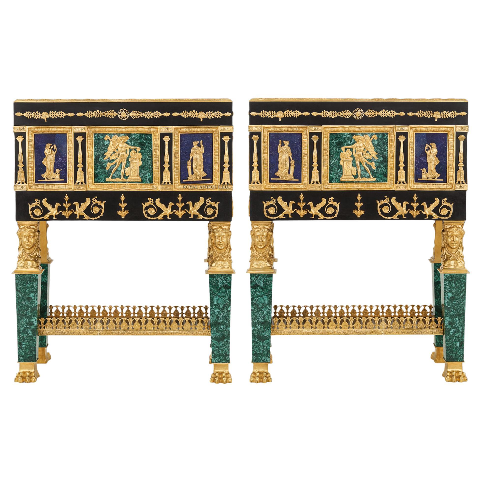 Pair of Planter Made of Malachite and Lapis For Sale at 1stDibs