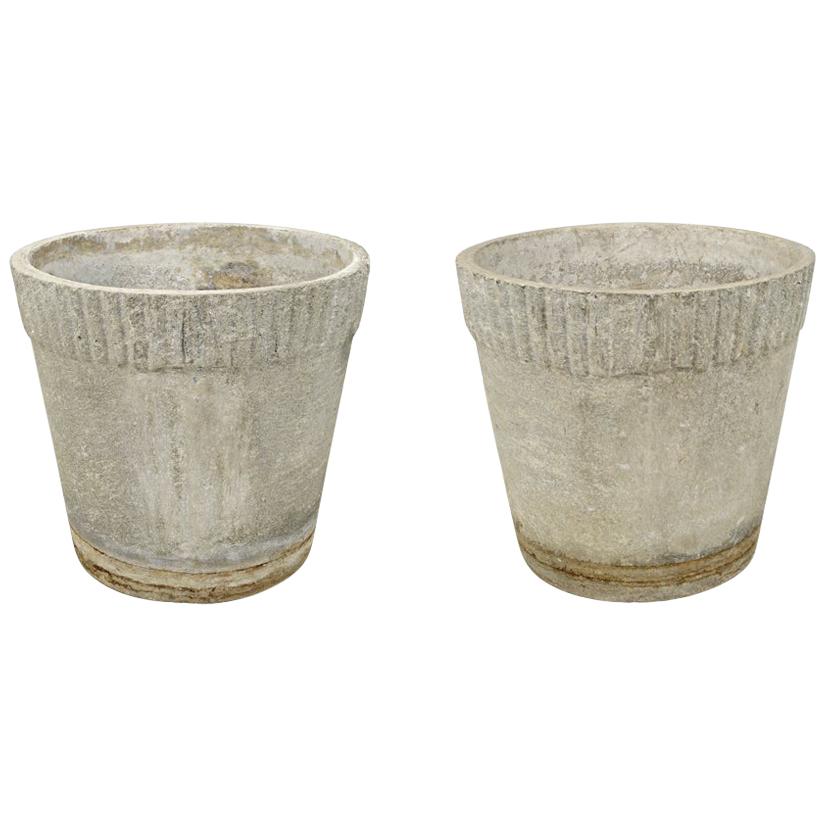 Pair of Planters in Flower Pot Shape with Ribbed Rims by Willy Guhl for Eternit