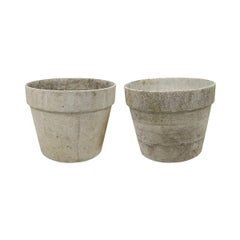 Vintage Pair of Planters in Flower Pot Shape with Ribbed Rims by Willy Guhl for Eternit