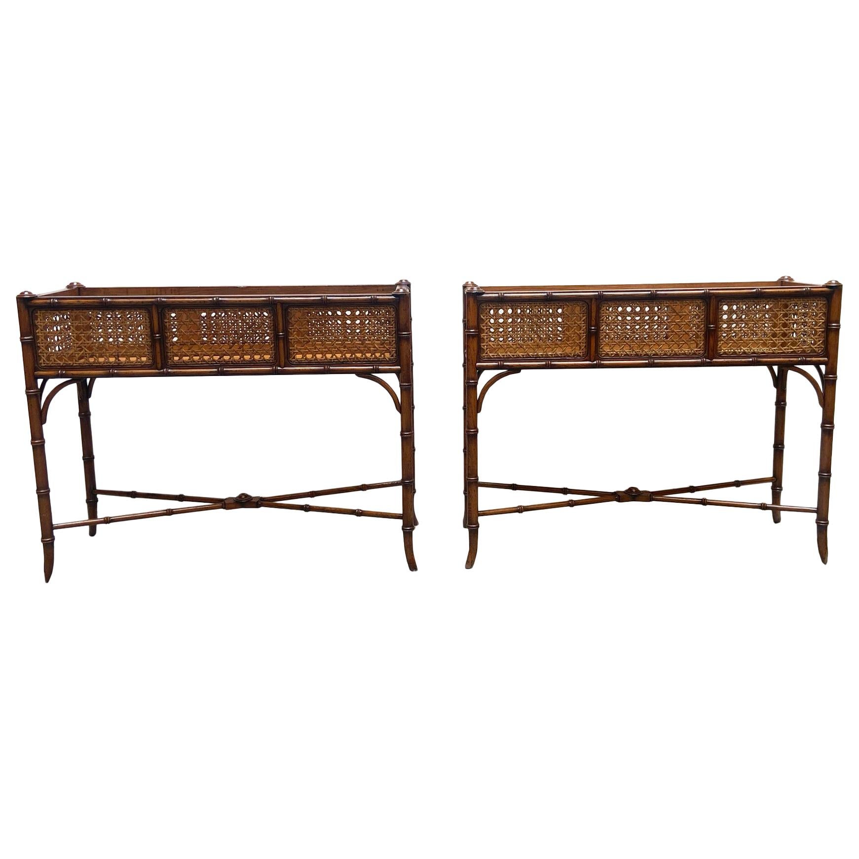Pair of Planters in Inlaid Wood and Vienna Straw, Italy, 1950's