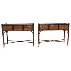 Pair of Planters in Inlaid Wood and Vienna Straw, Italy, 1950's